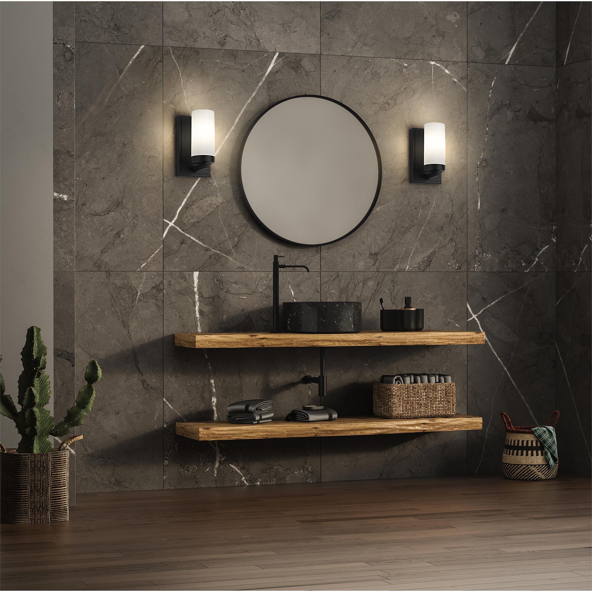 Shown in Matte Black finish and White glass and White shade