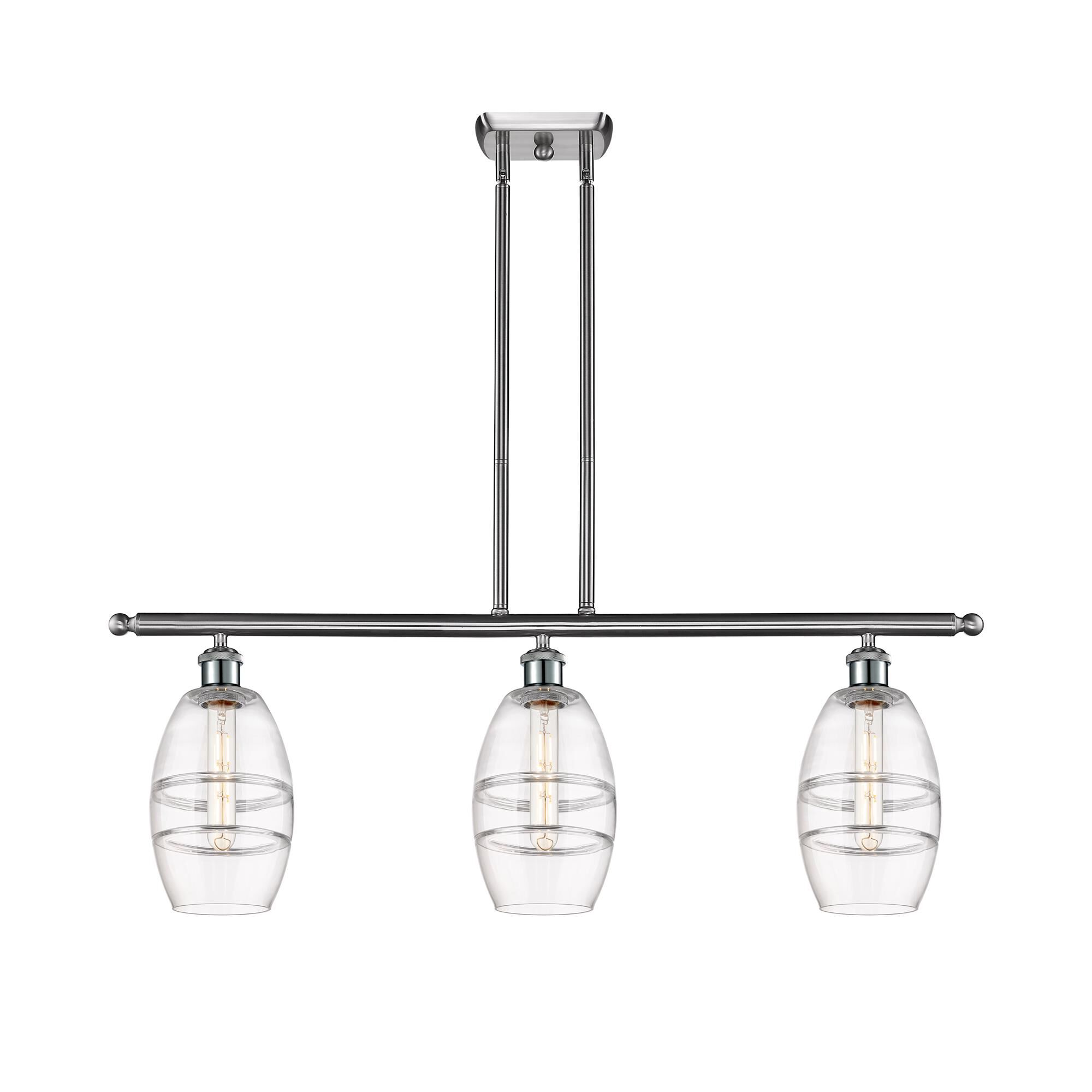 Shown in Brushed Satin Nickel finish and Clear glass