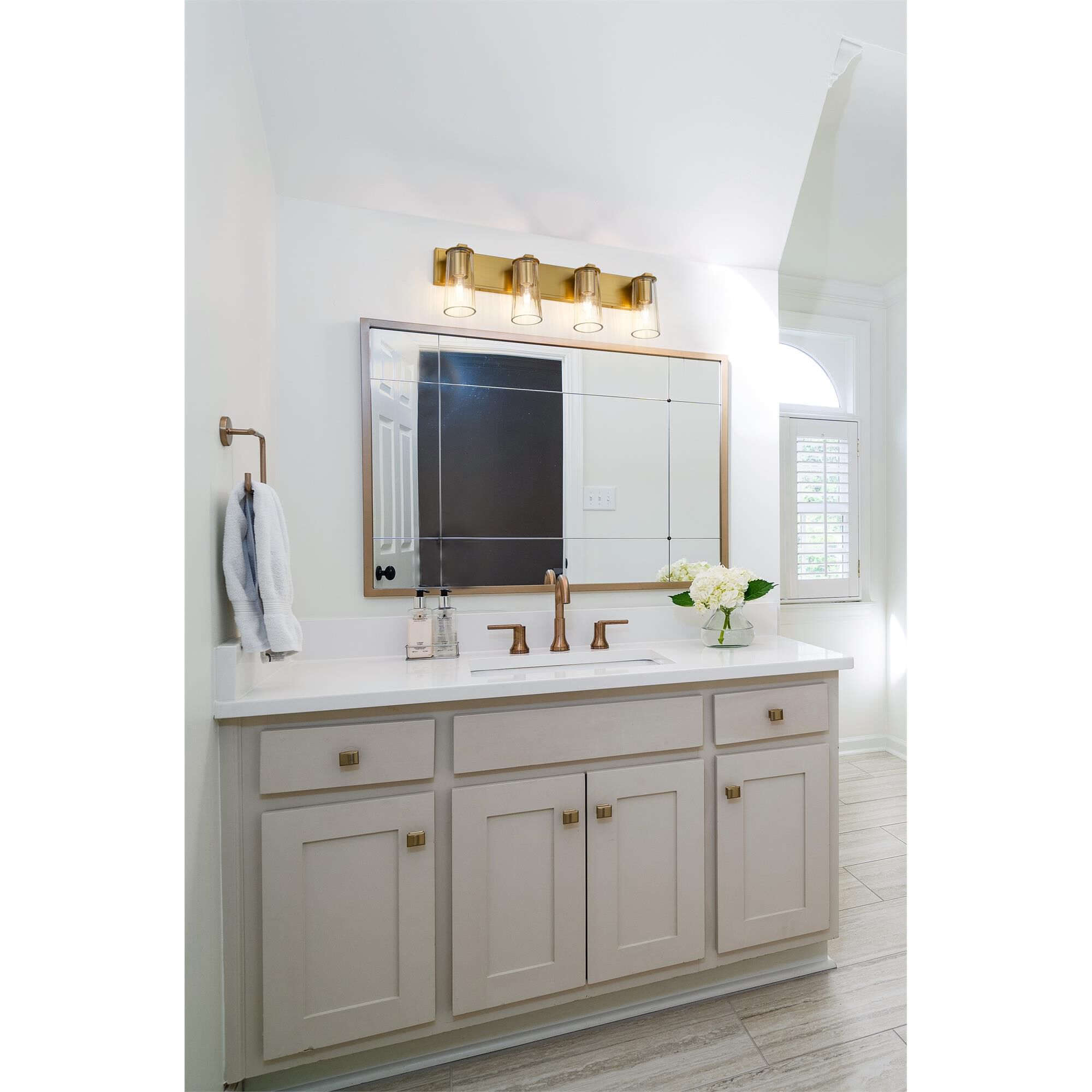 Shown in Modern Gold finish and Clear glass and Clear shade