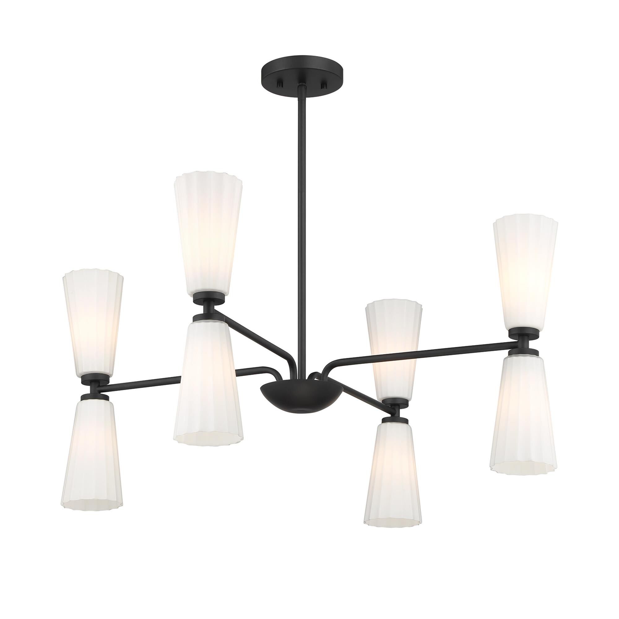 Shown in Matte Black finish and White Fluted glass
