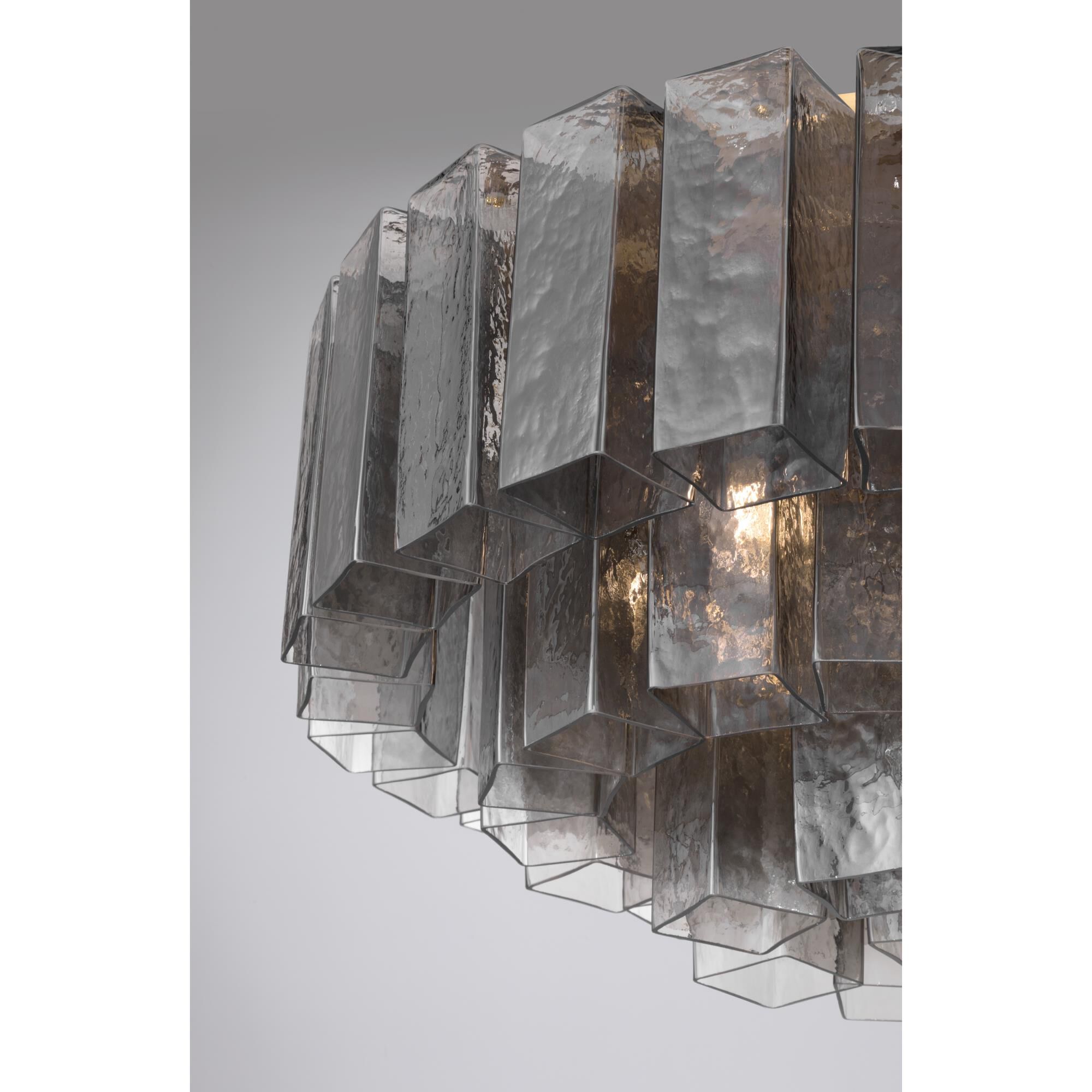Shown in Legacy Brass finish and Grey Smoke Handmade glass