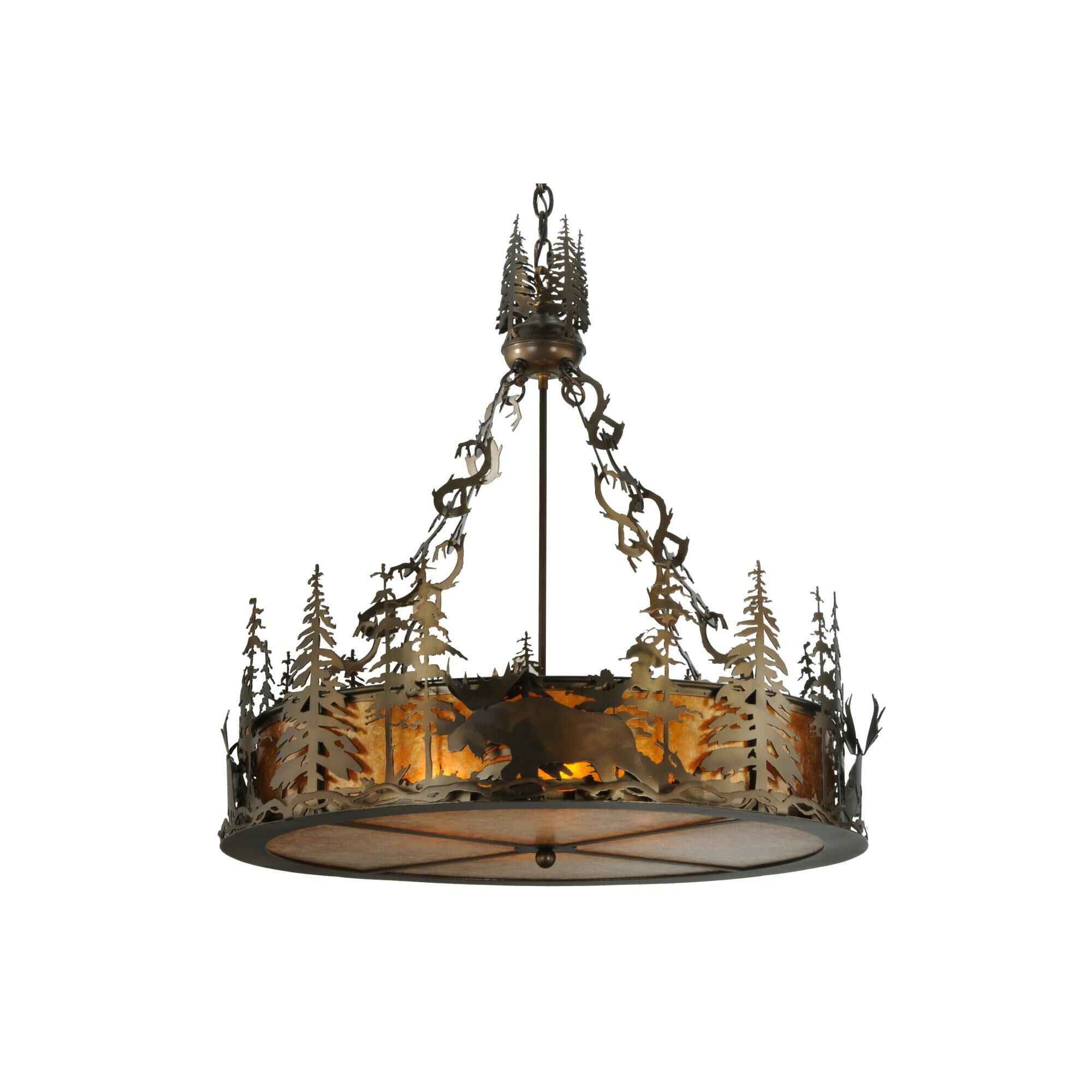 Shown in Antique Copper Finish finish and Amber Mica glass