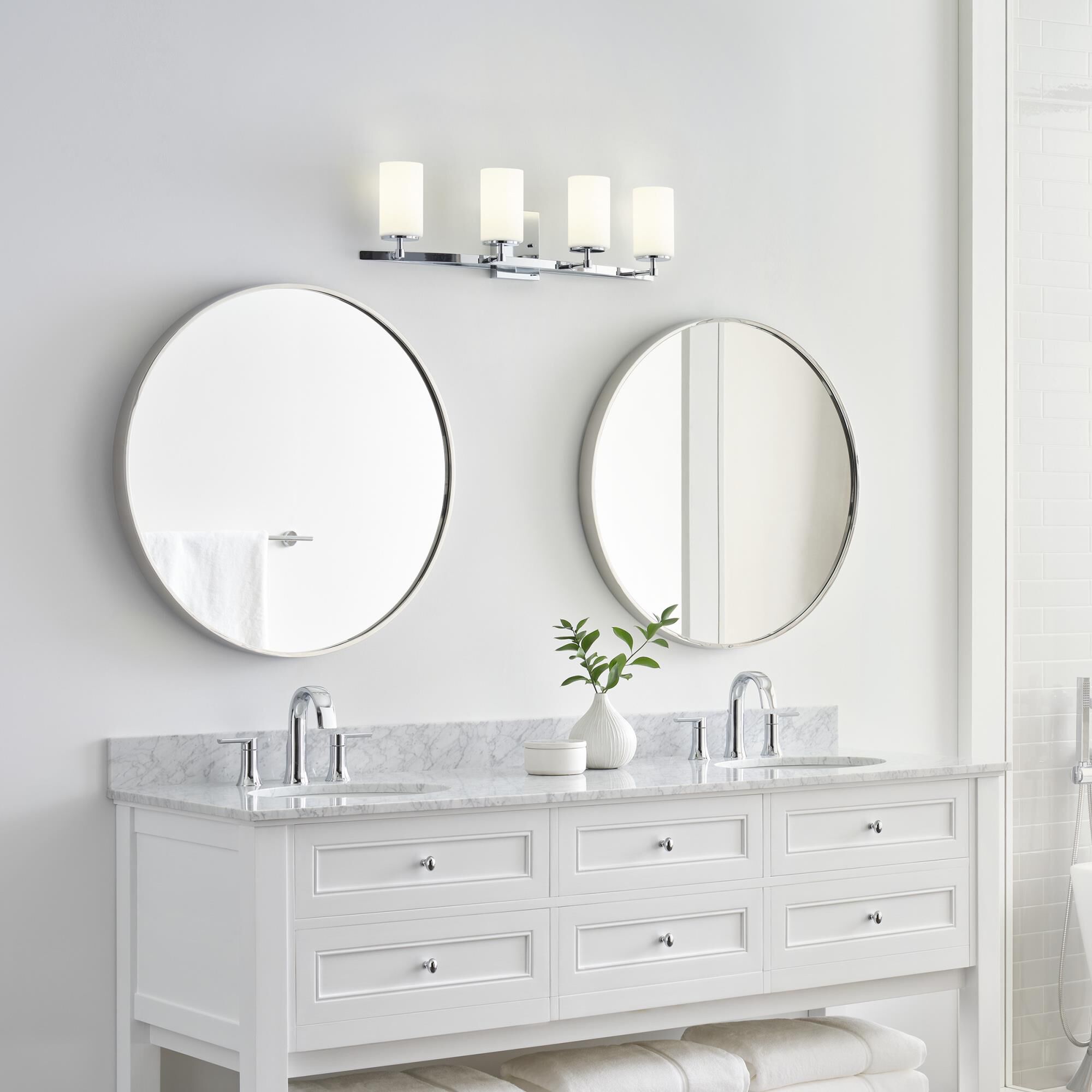 Shown in Chrome finish and Etched - White Insidehades glass