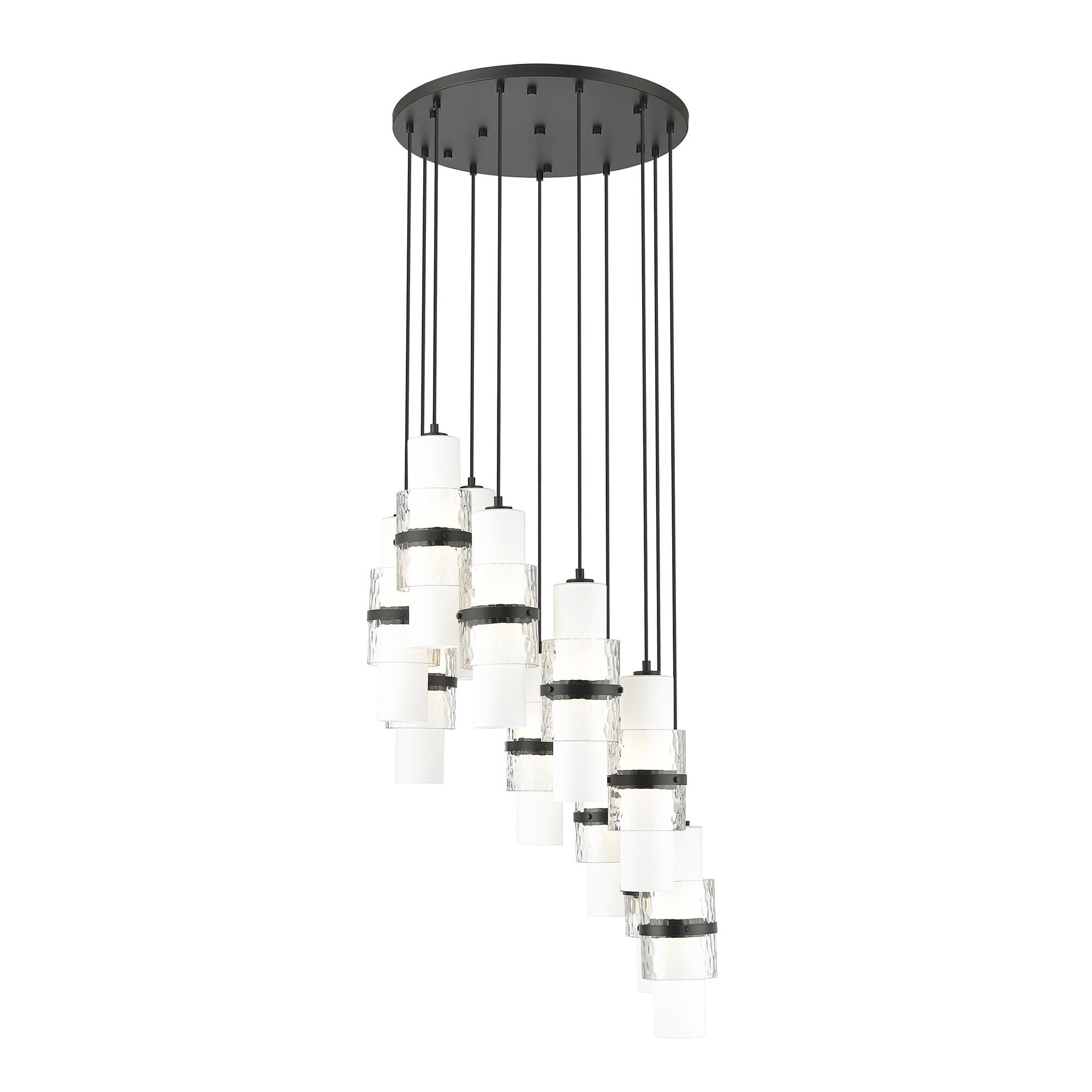 Shown in Matte Black finish and Clear + Etched Opal glass and Clear + Etched Opal shade