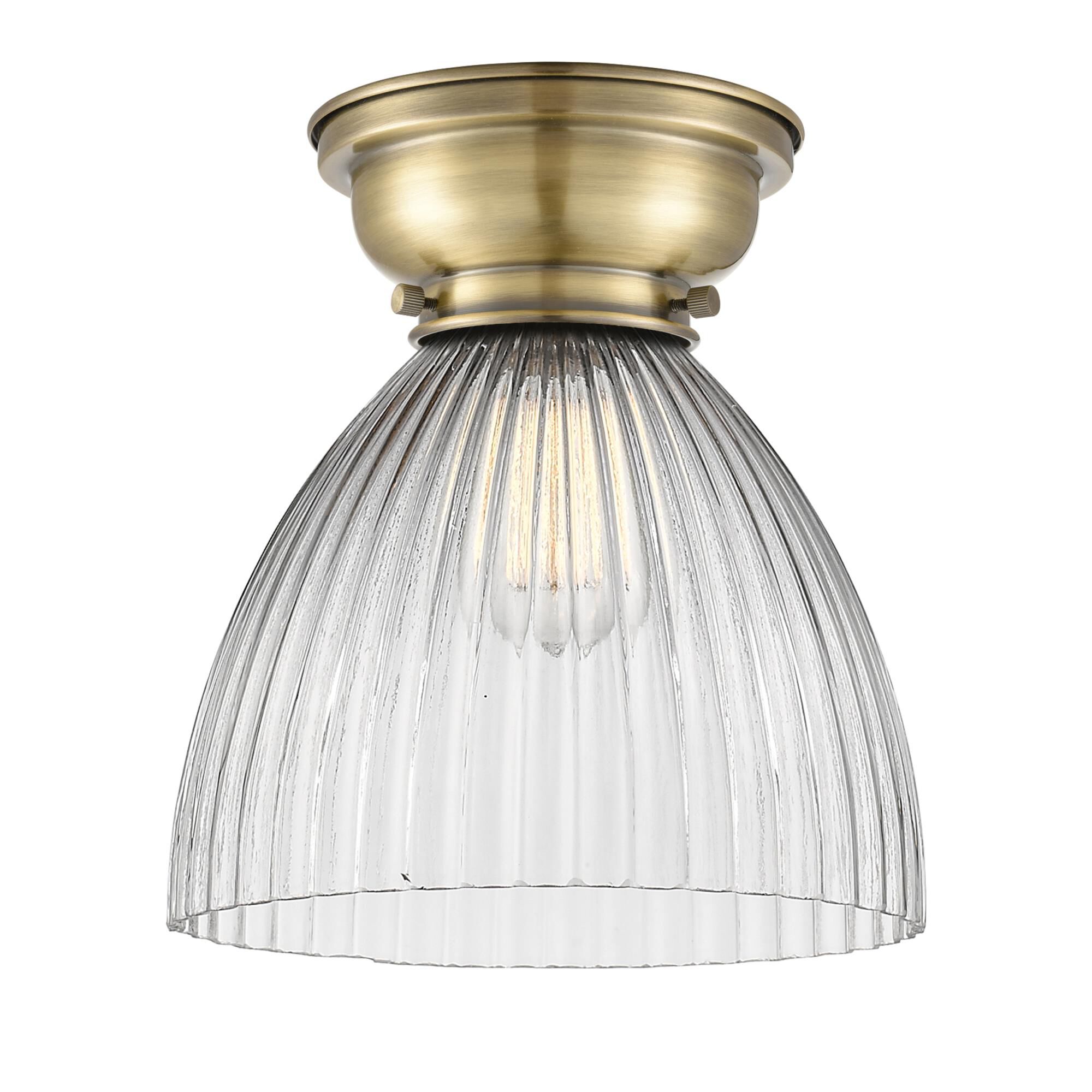 Shown in Antique Brass finish and Dome glass and Glass shade