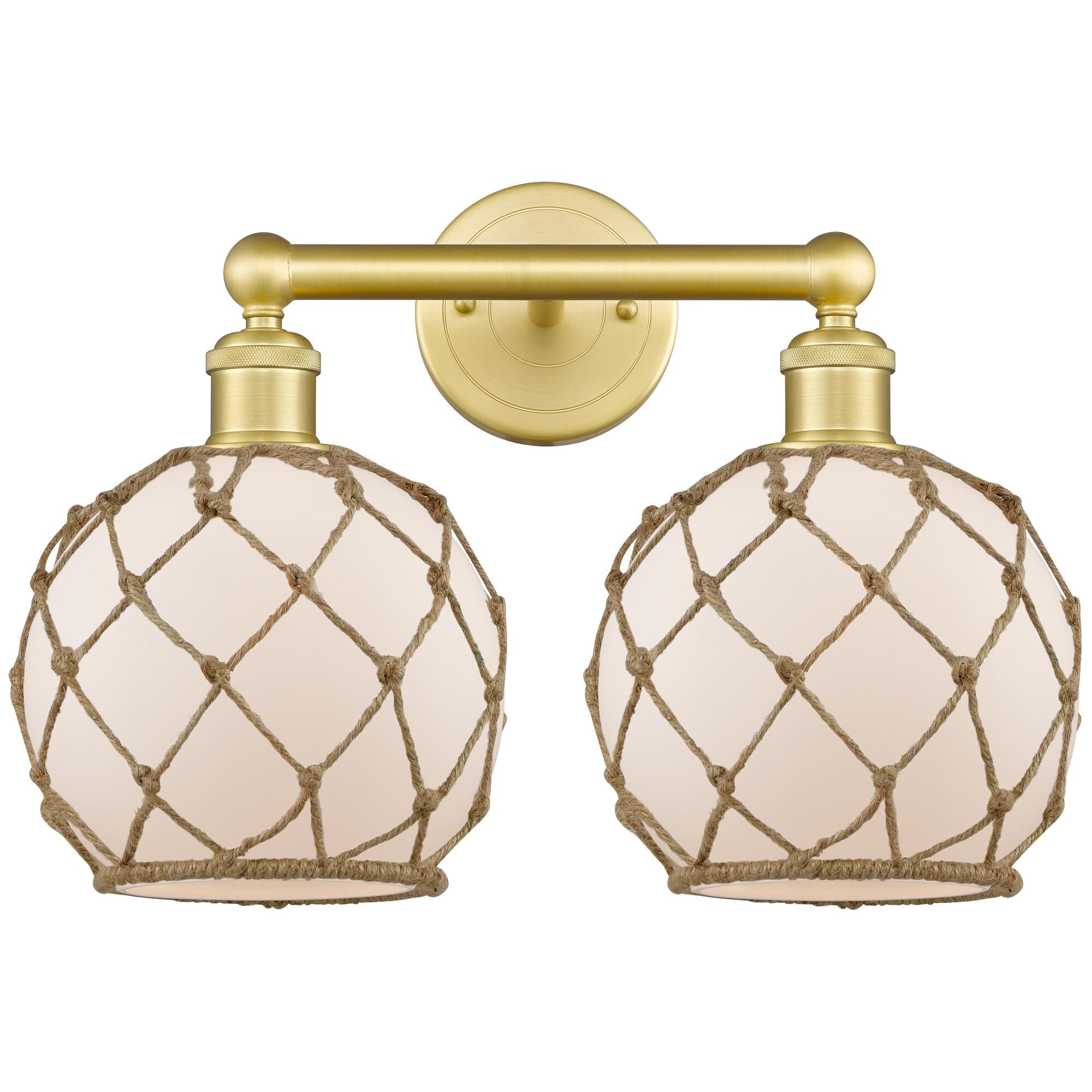 Shown in Satin Gold finish and White with Brown Rope glass