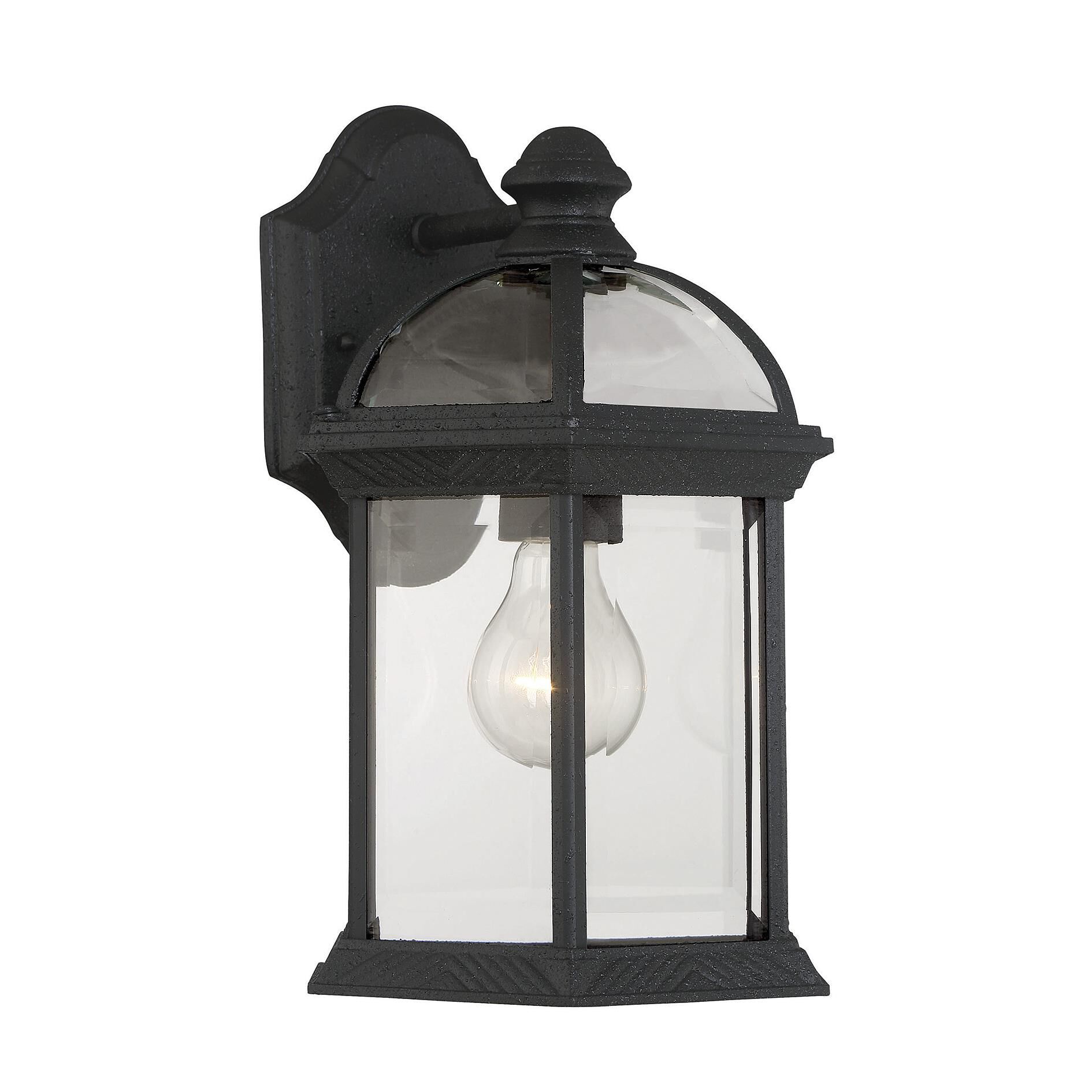 Shown in Textured Black finish and Clear Beveled glass
