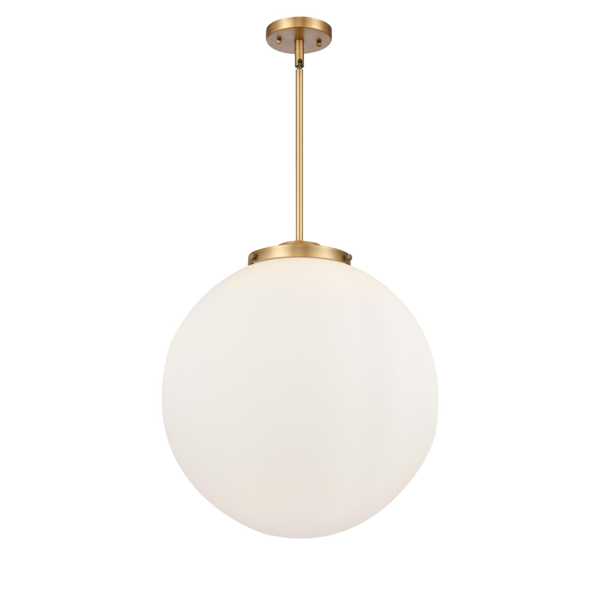 Shown in Brushed Brass finish and Matte White Cased Beacon glass