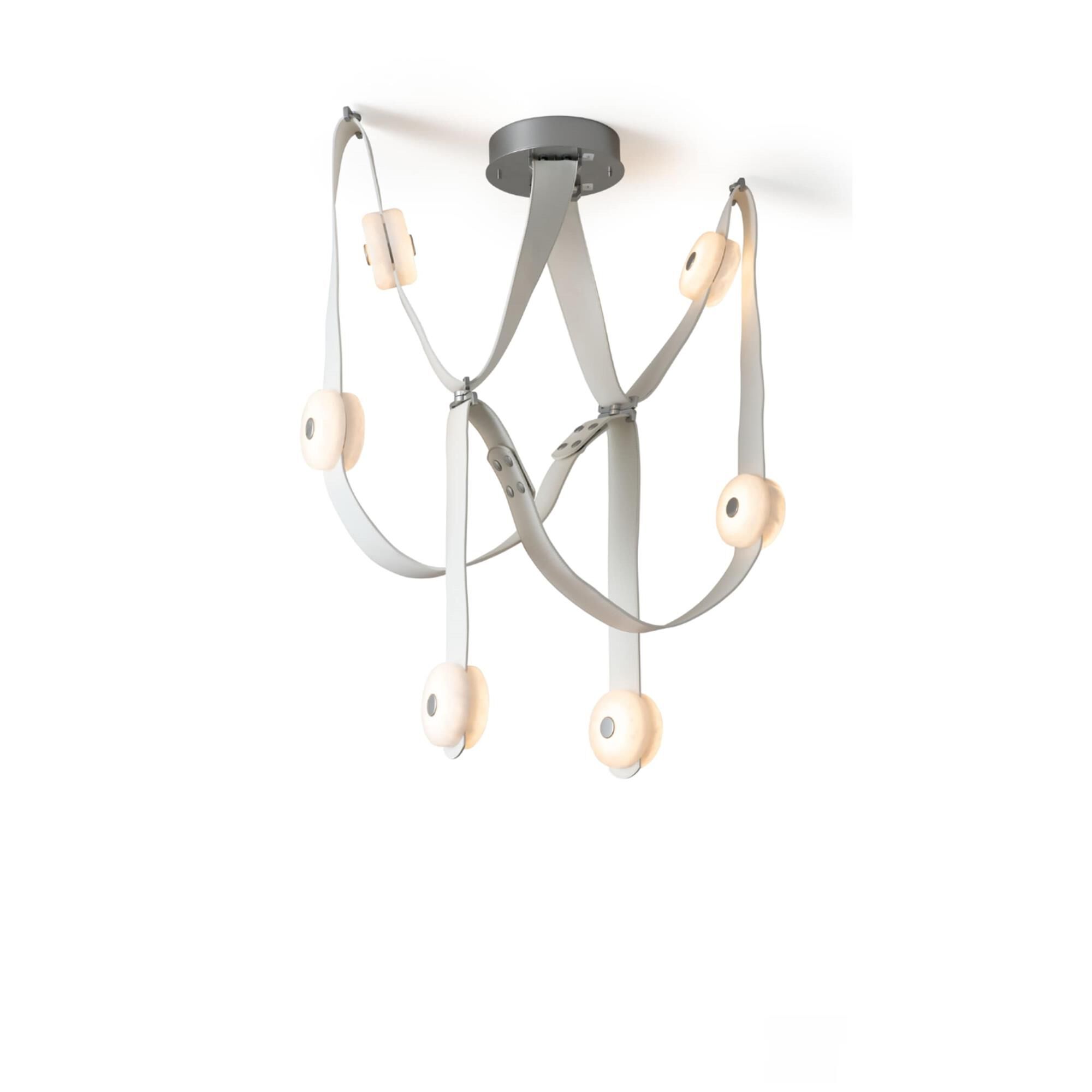Shown in Sterling finish and Alabaster glass and Leather White accent