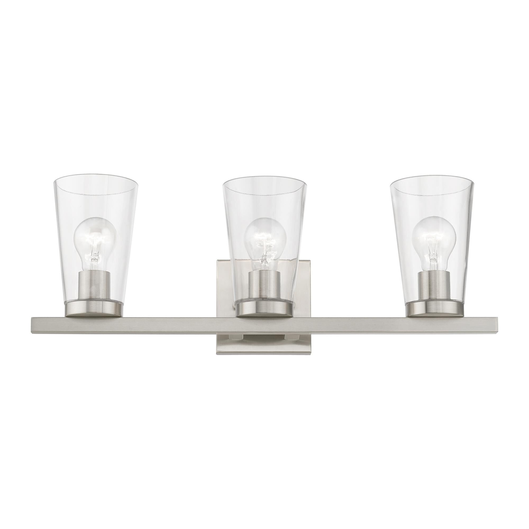 Shown in Brushed Nickel finish and Clear glass