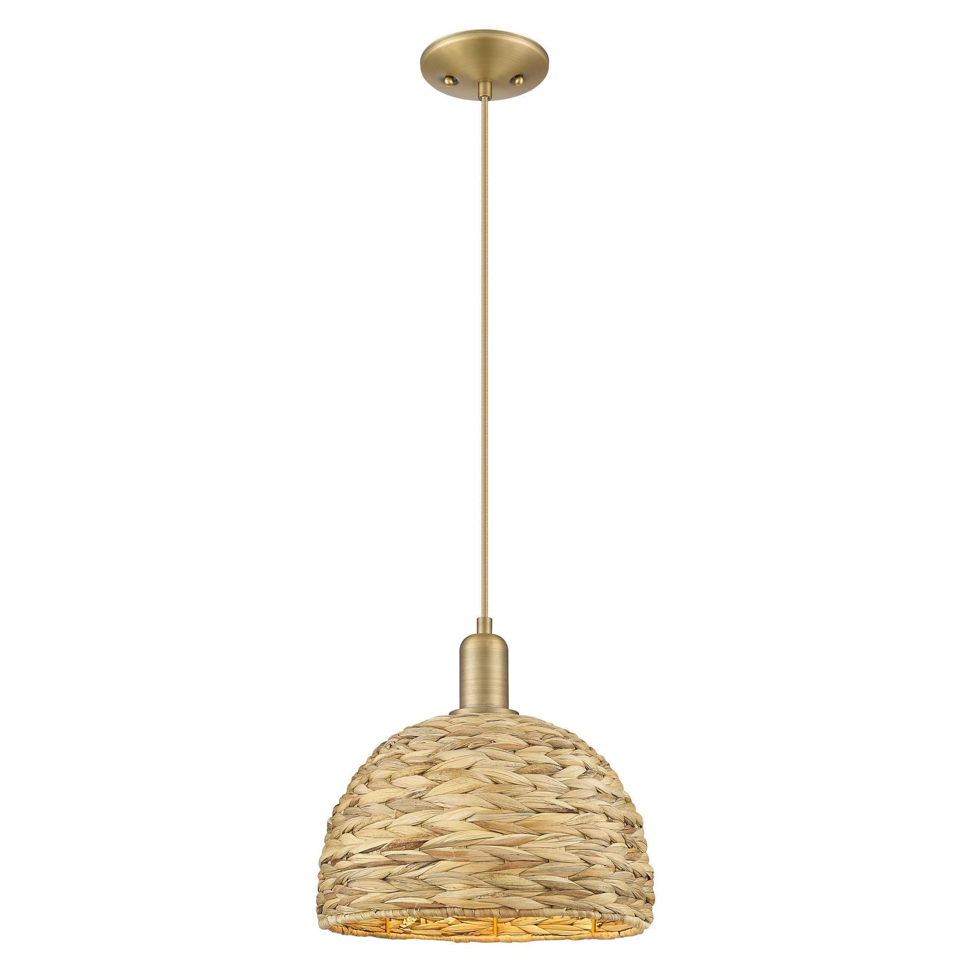 Shown in Brushed Brass finish and Natural shade