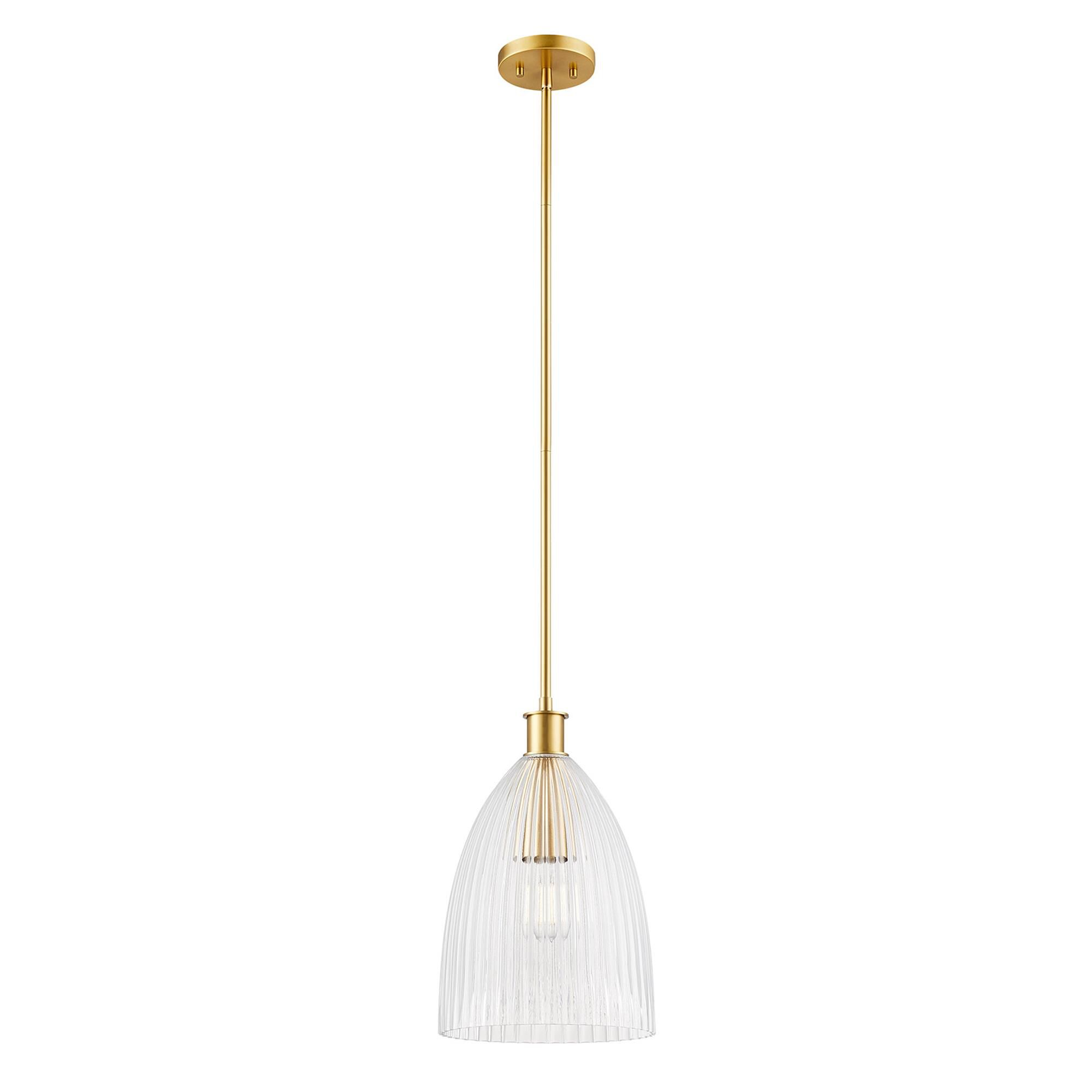 Shown in Natural Brass finish and Clear Pleated glass