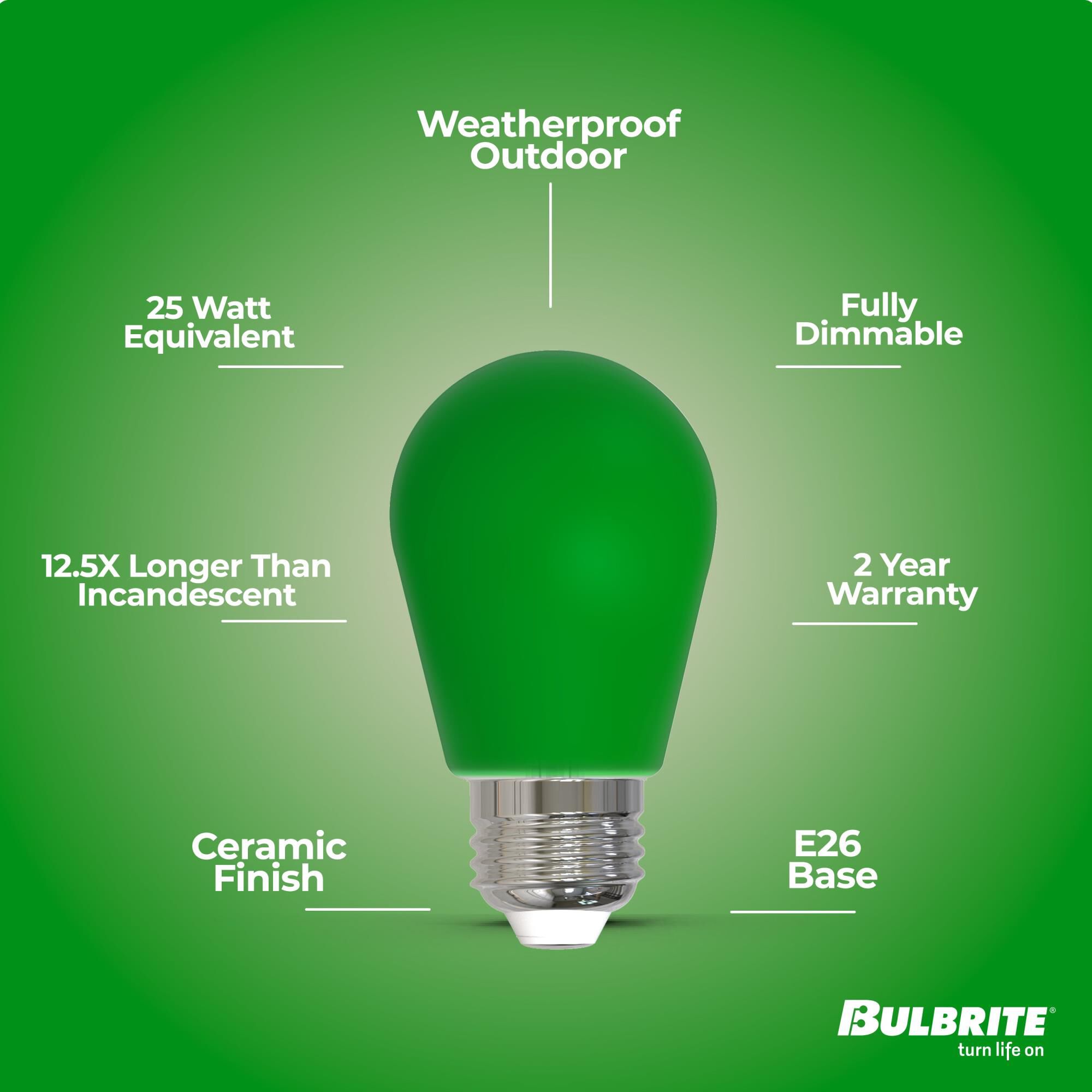 Ceramic Green S14 Base E26 LED Light Bulb,