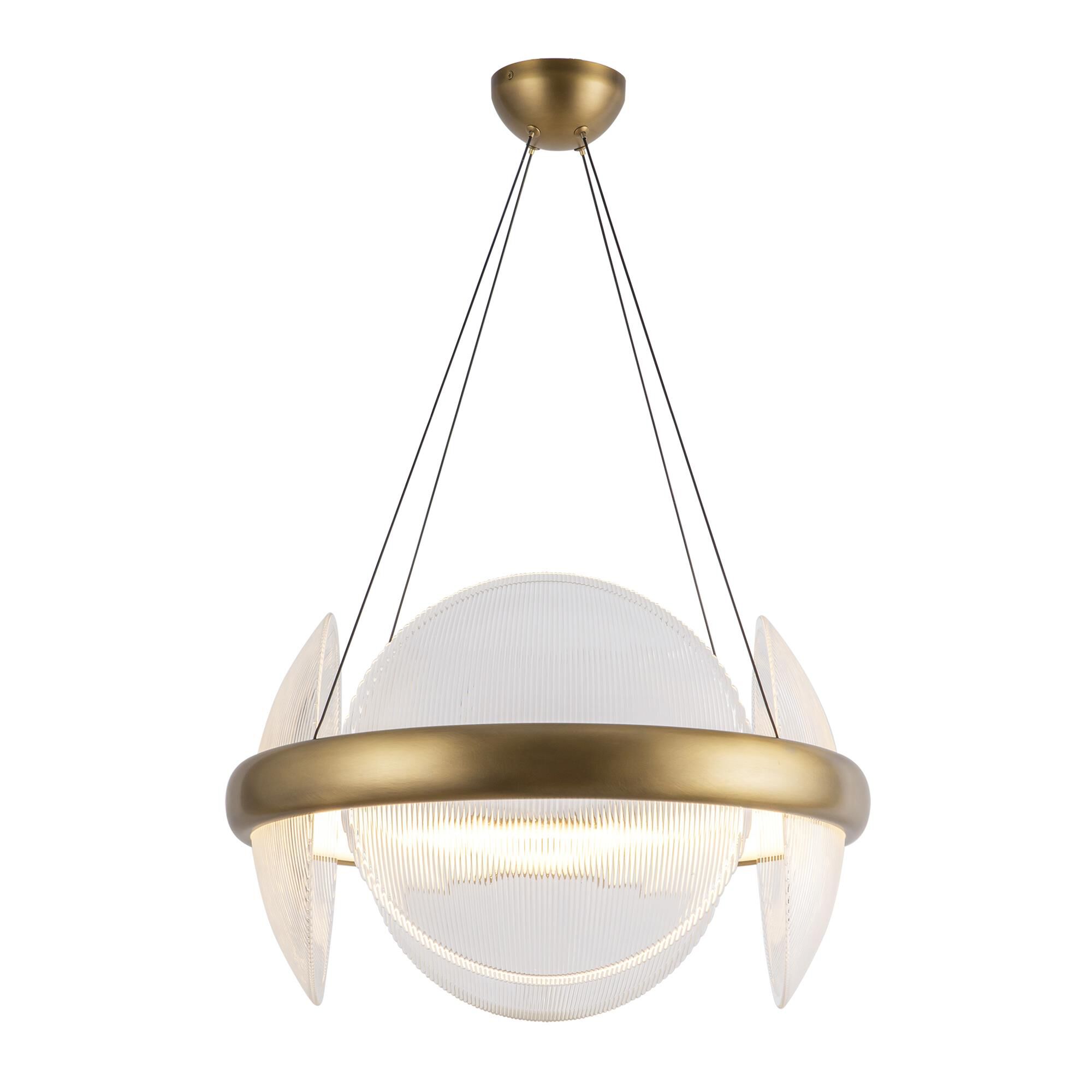 Shown in Vintage Brass finish and Clear Ribbed glass