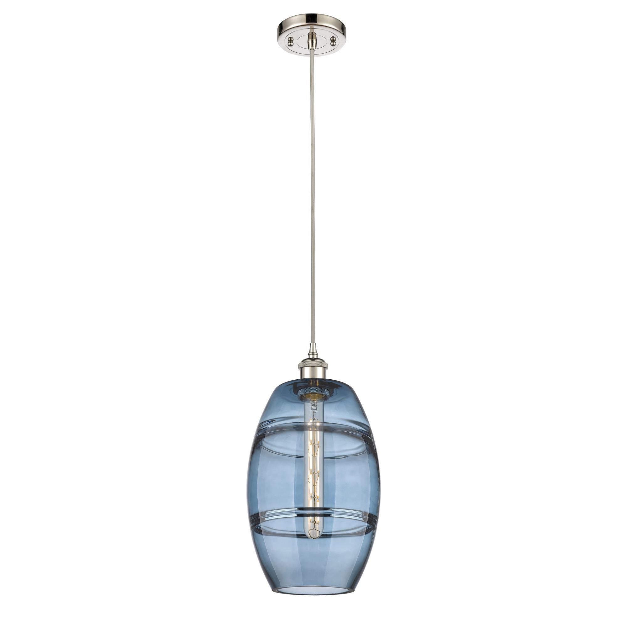 Shown in Polished Nickel finish and Princess Blue glass