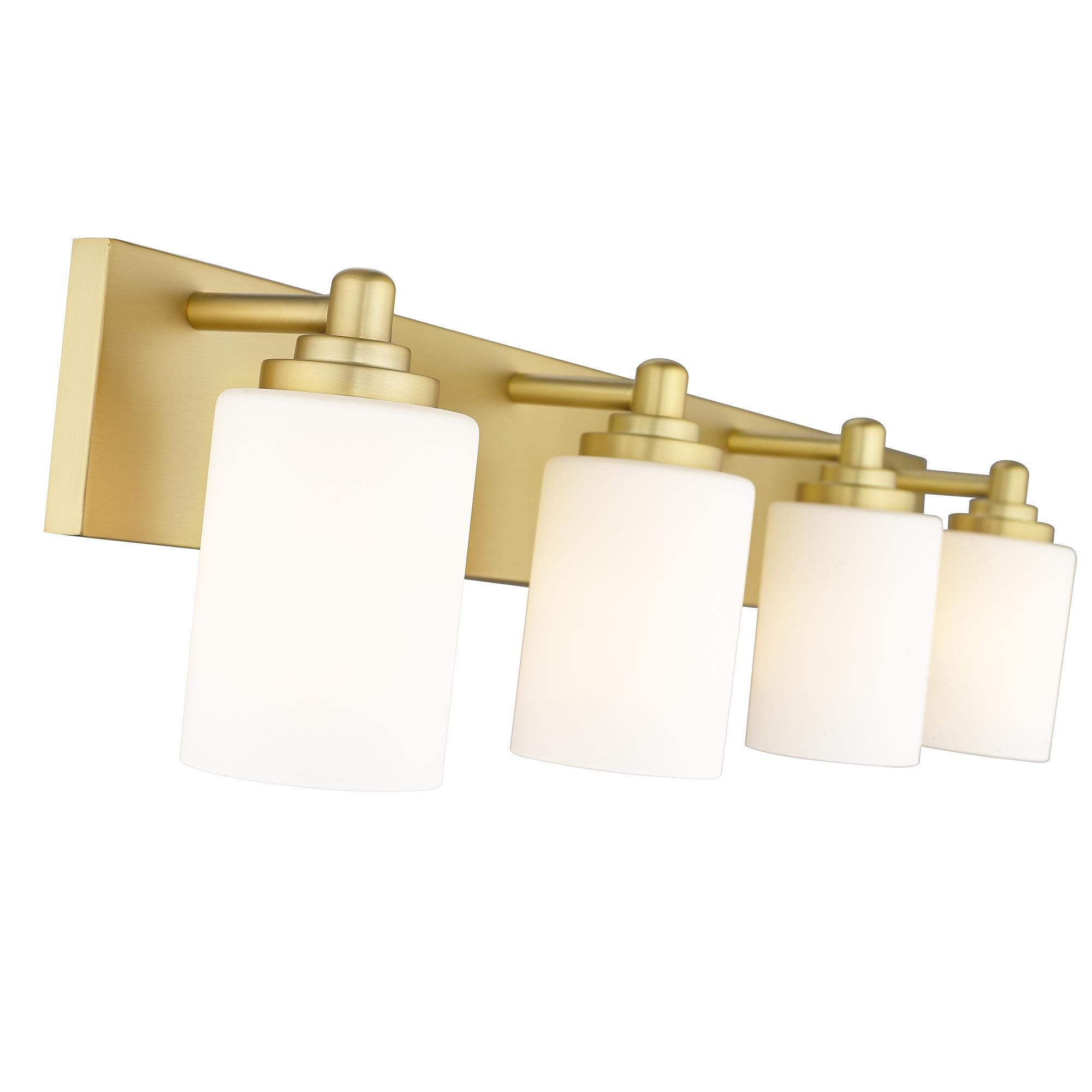 Shown in Brushed Gold finish and White glass