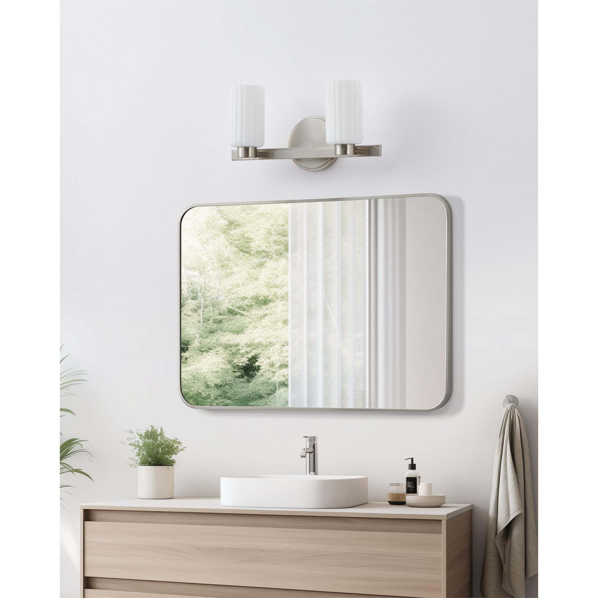 Shown in Brushed Nickel finish and Etched Opal Ribbed glass