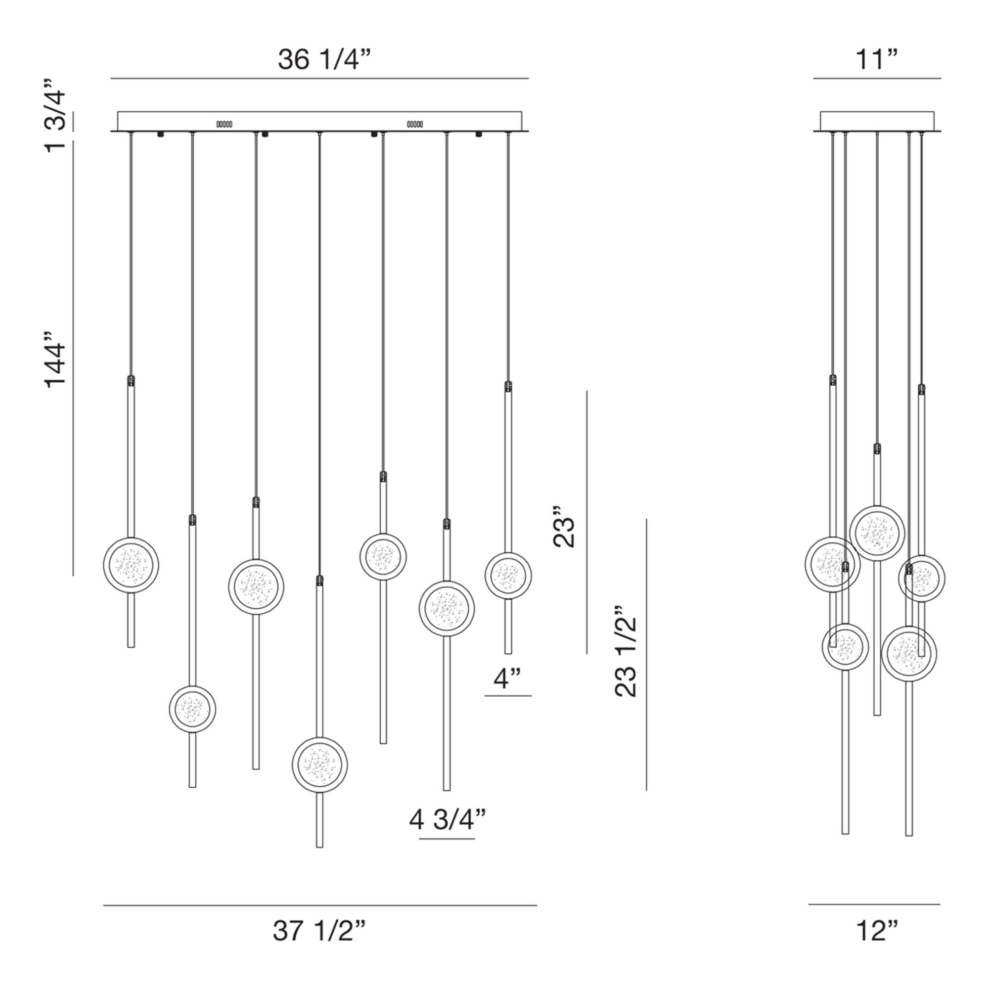 Shown in Black Anodized Aluminum finish and Clear Seeded Orb glass and Aluminum Rods shade