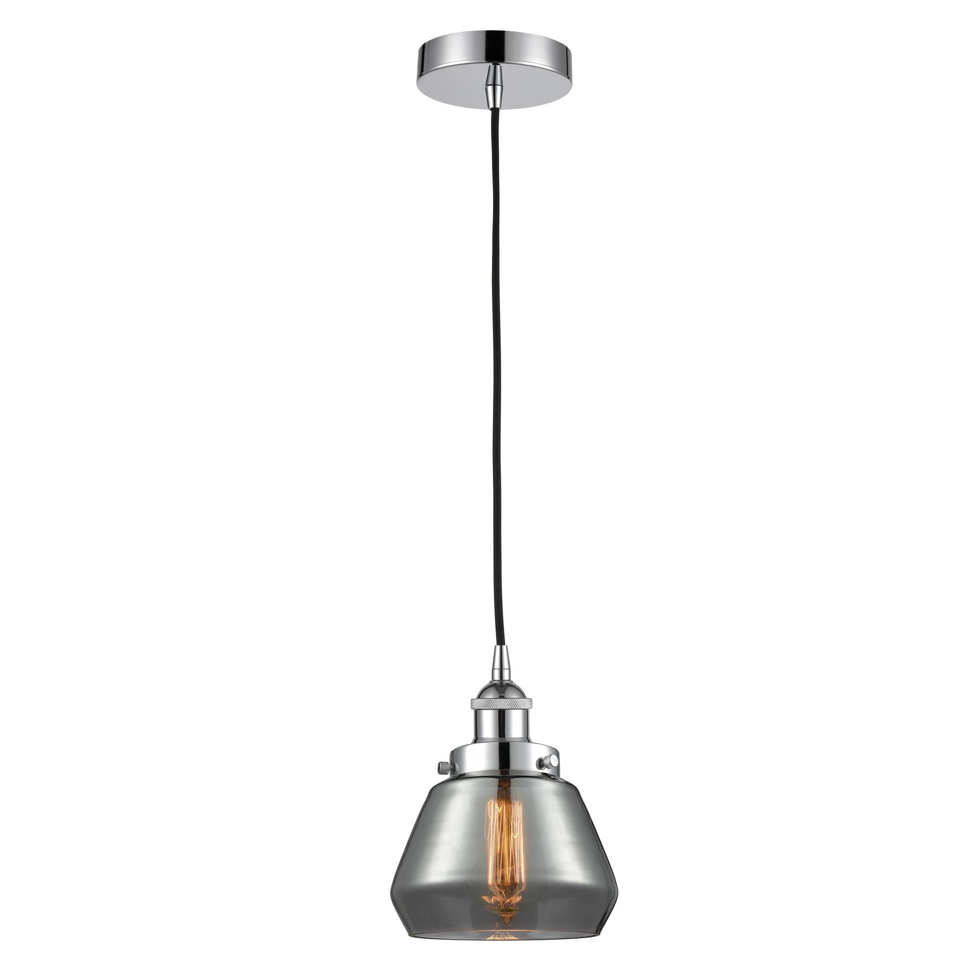 Shown in Polished Chrome finish and Plated Smoke Fulton glass