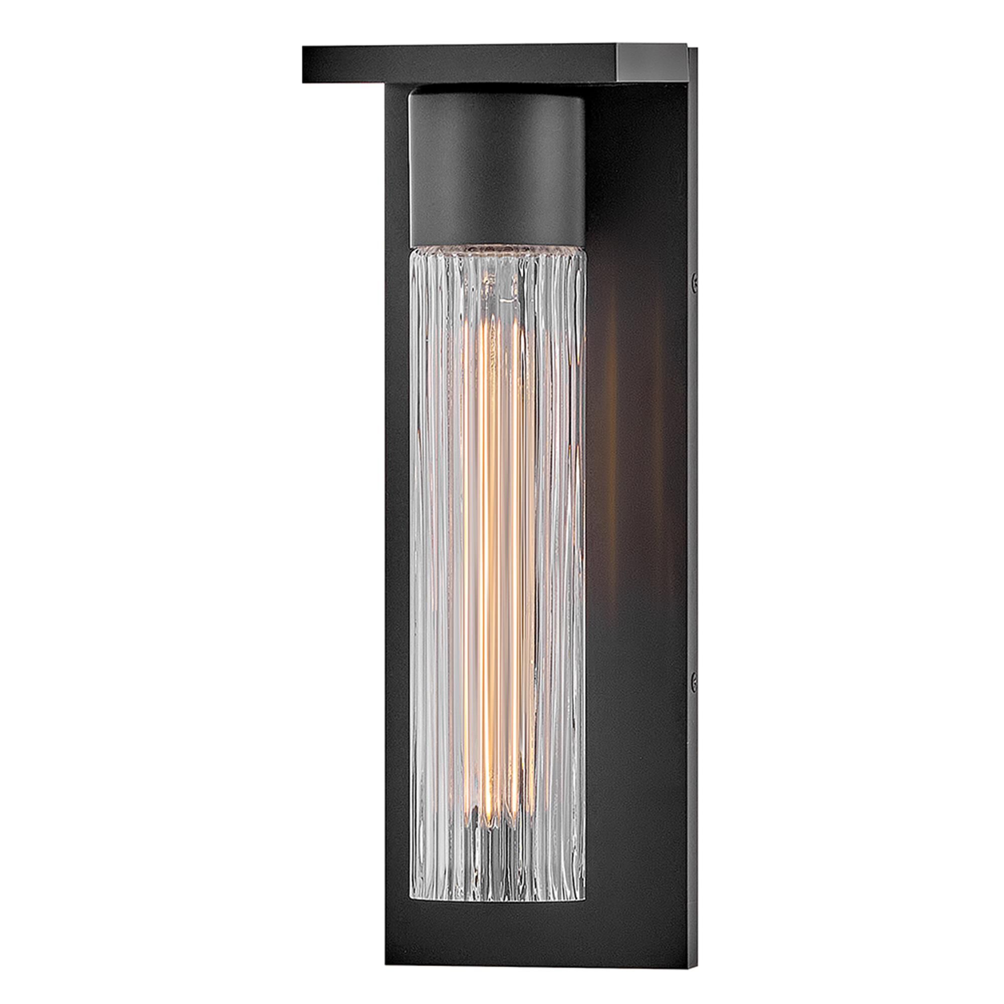 Shown in Black finish and Clear Ribbed glass