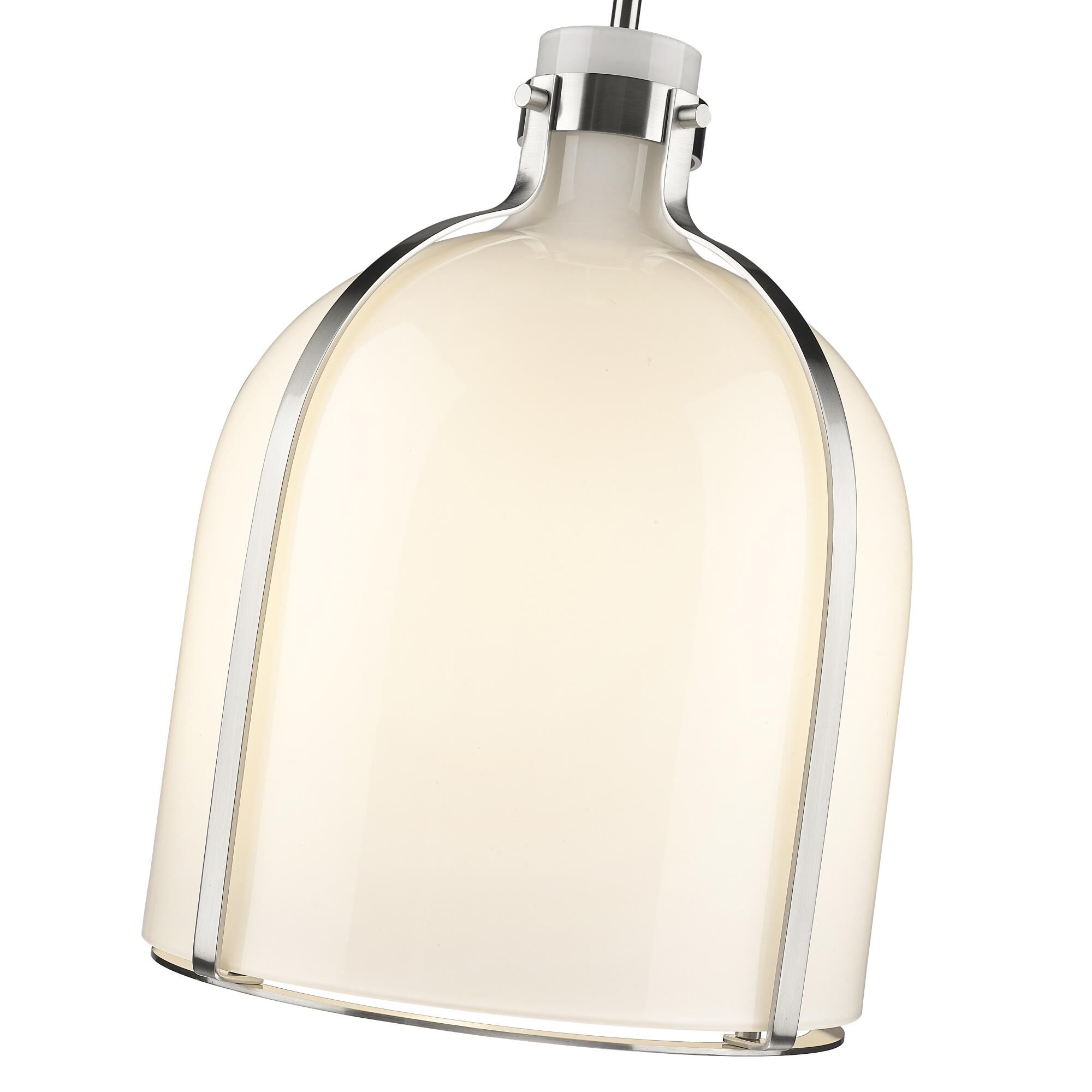 Shown in Brushed Nickel finish and White Opal glass and No Shade shade