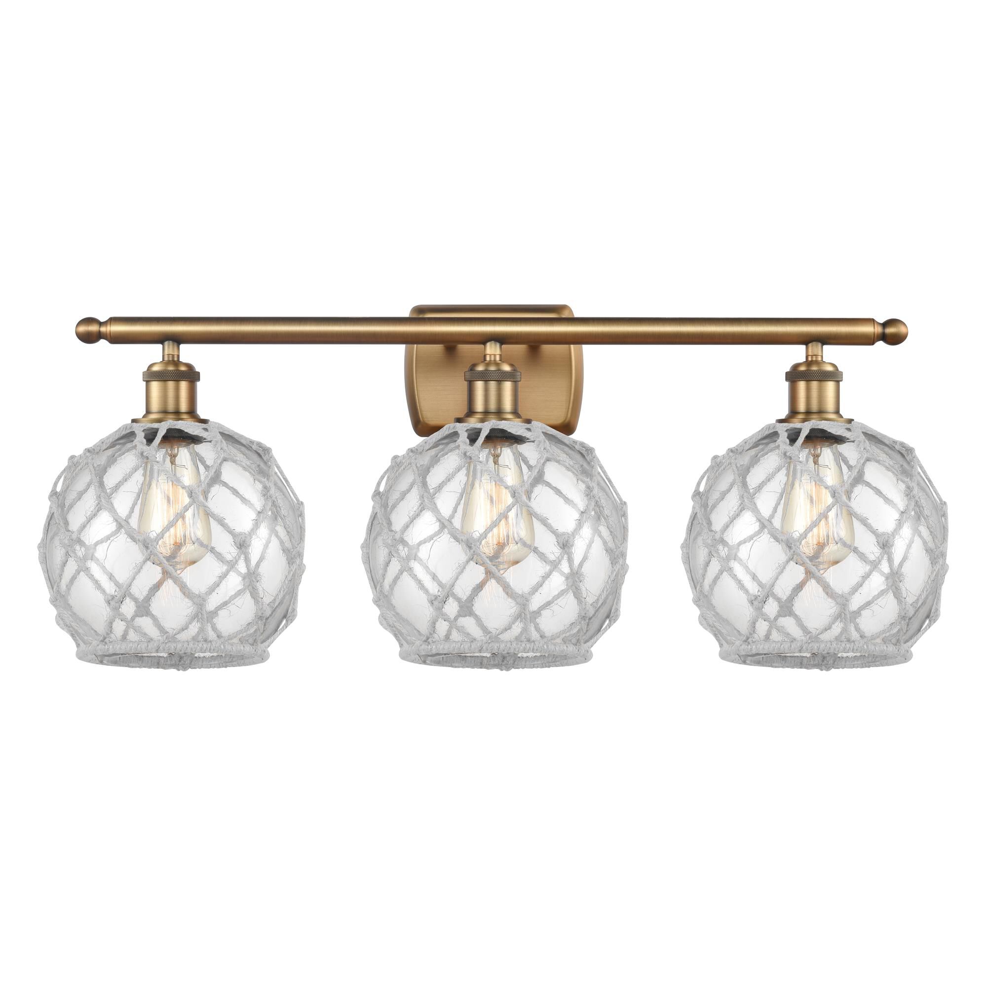 Shown in Brushed Brass finish and Clear glass and White Rope accent