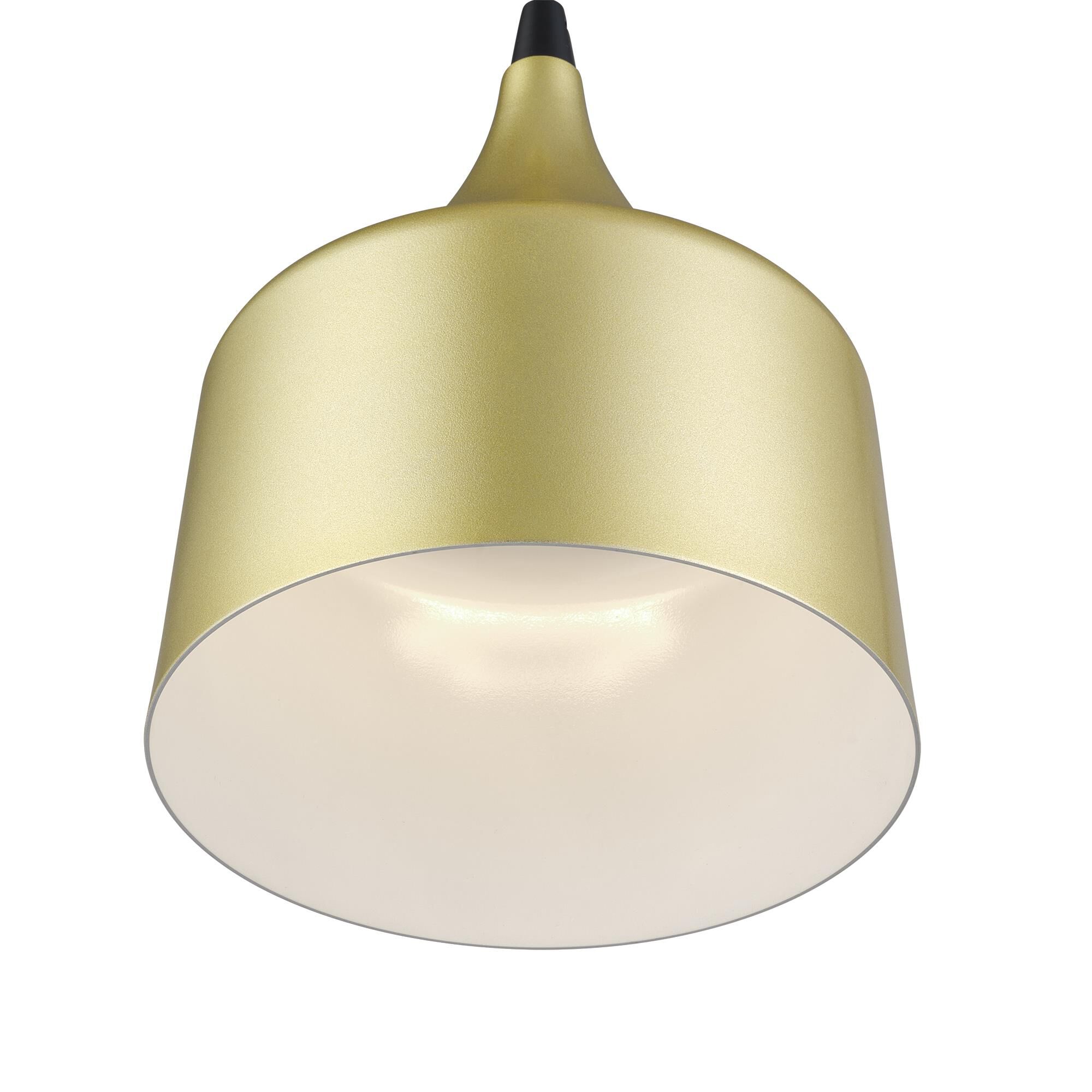 Shown in Soft Gold with Black Accents finish and Soft Gold Aluminum with Shiny White Inside shade