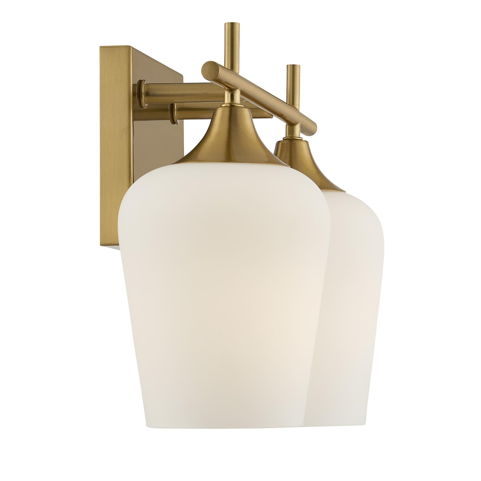 Shown in Warm Brass finish and White Opal glass