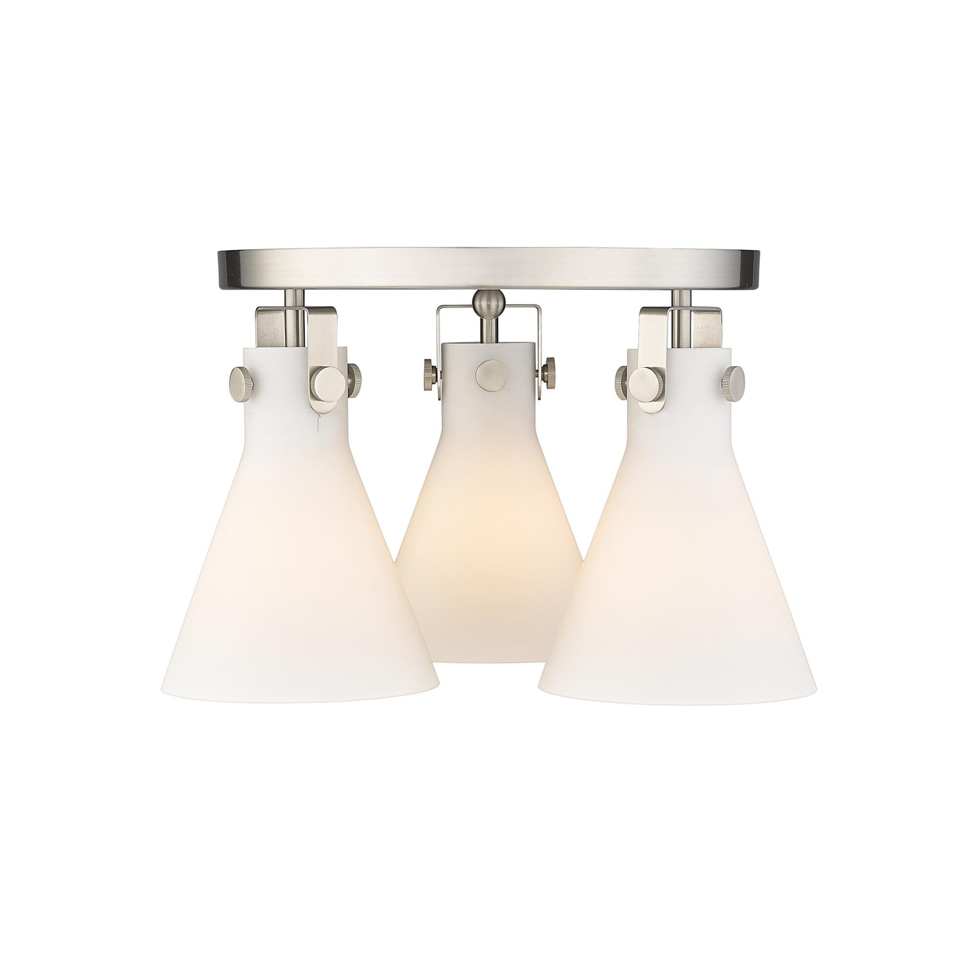 Shown in Satin Nickel finish and Matte White glass