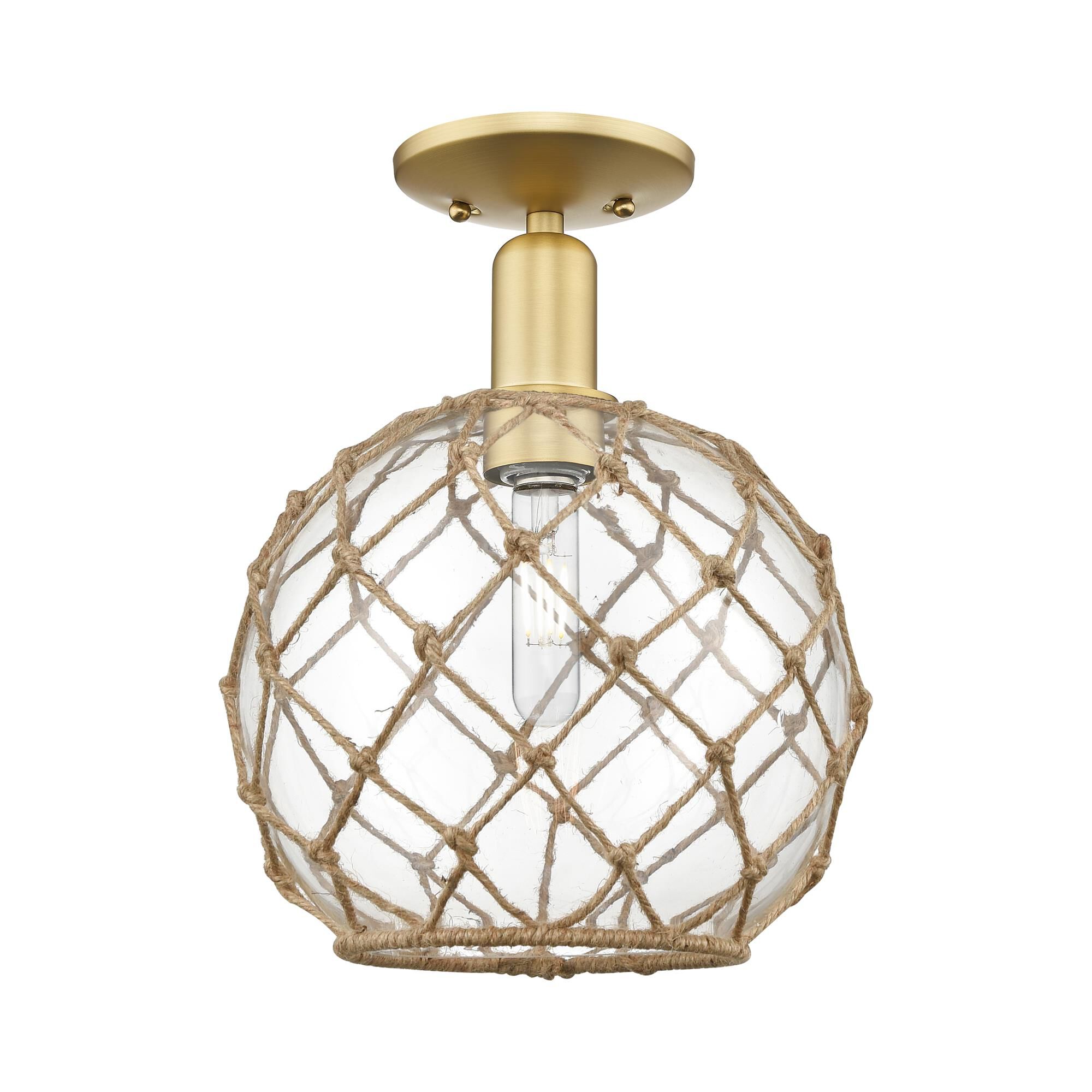 Shown in Satin Gold finish and Clear with Brown Rope glass