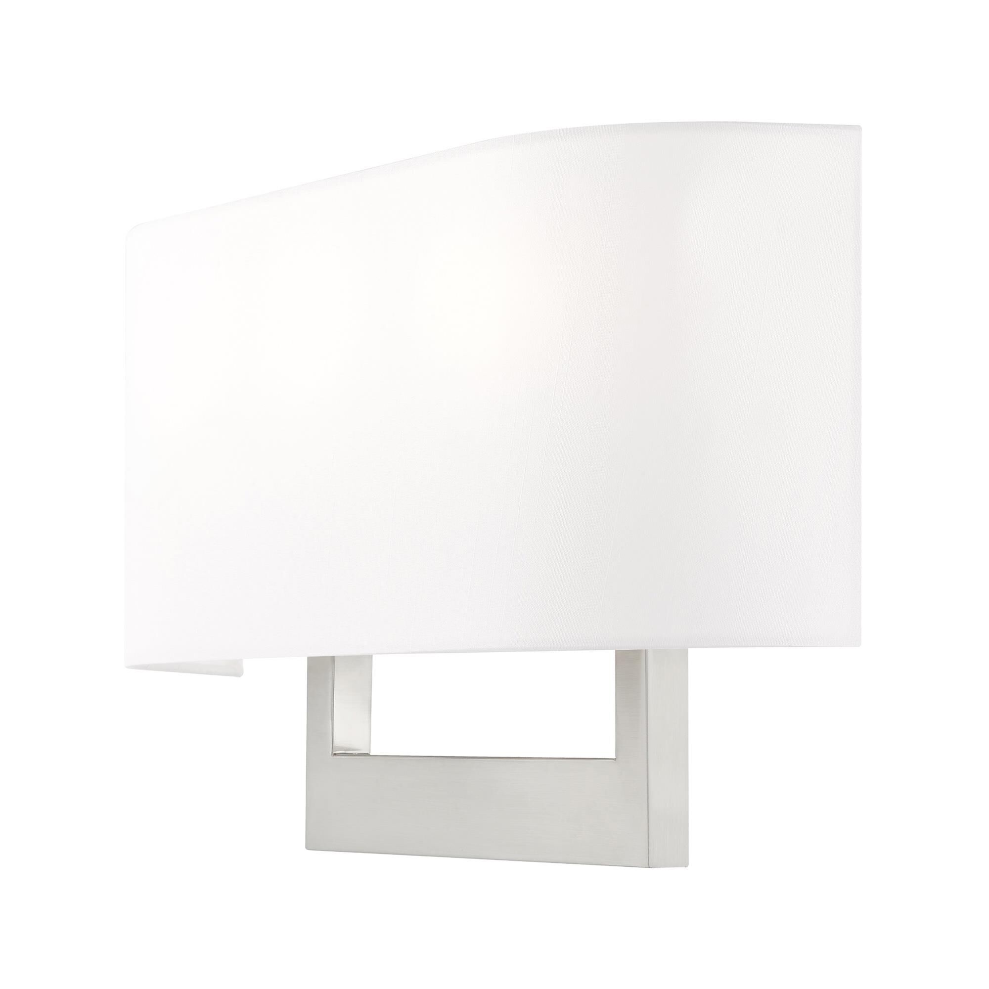 Shown in Brushed Nickel finish and Hand Crafted Off-White Fabric Outside & White Fabric Inside Hardback shade