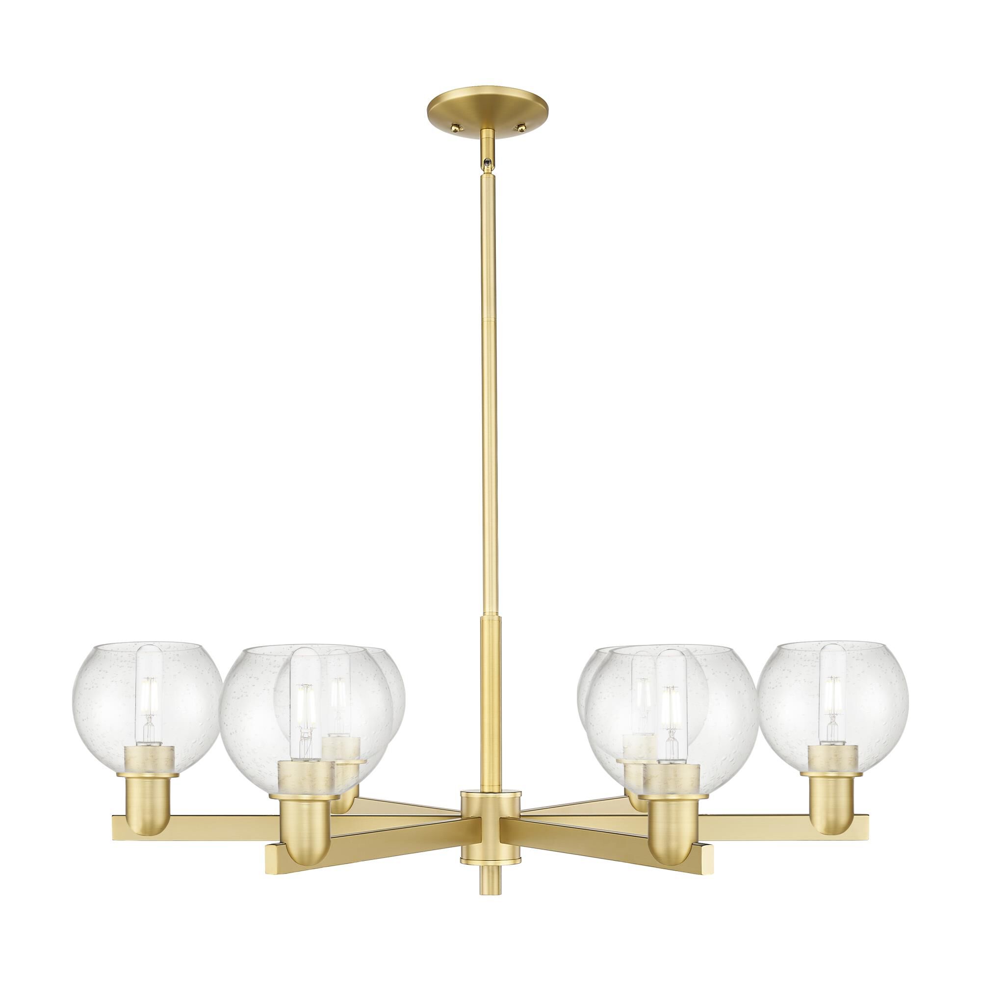 Shown in Satin Gold finish and Seedy glass