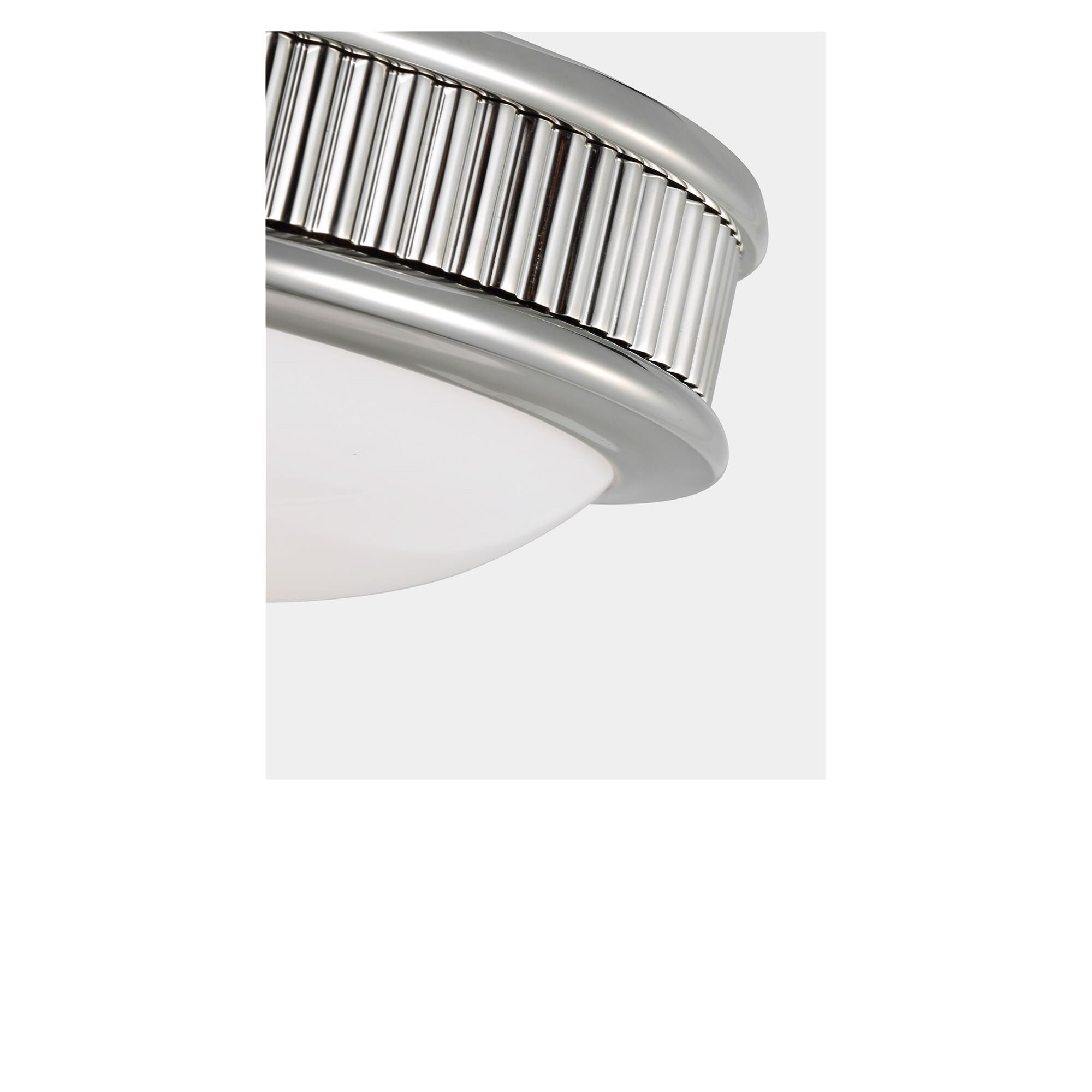 Shown in Polished Nickel finish and Milk glass