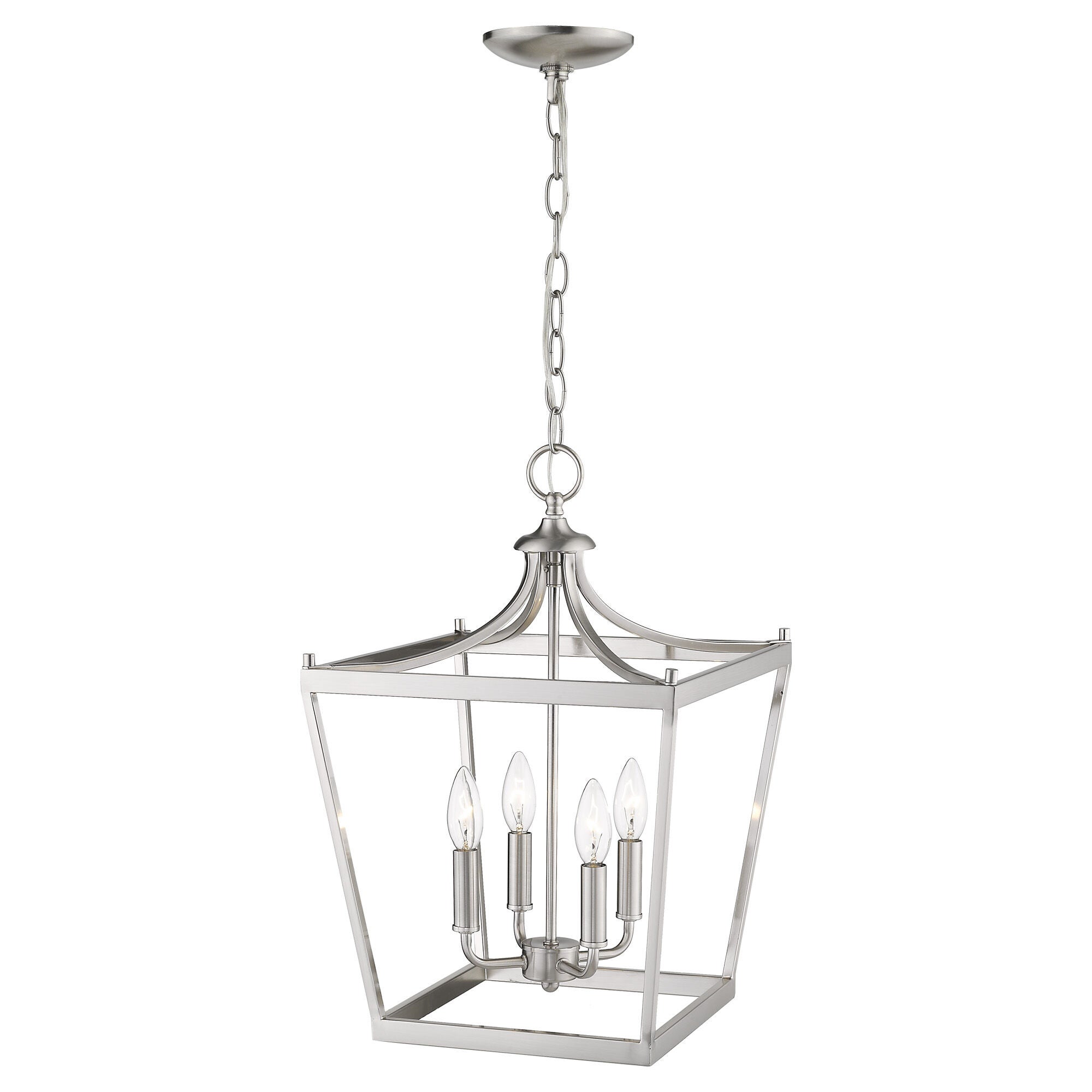 Shown in Satin Nickel finish and -- glass and -- shade