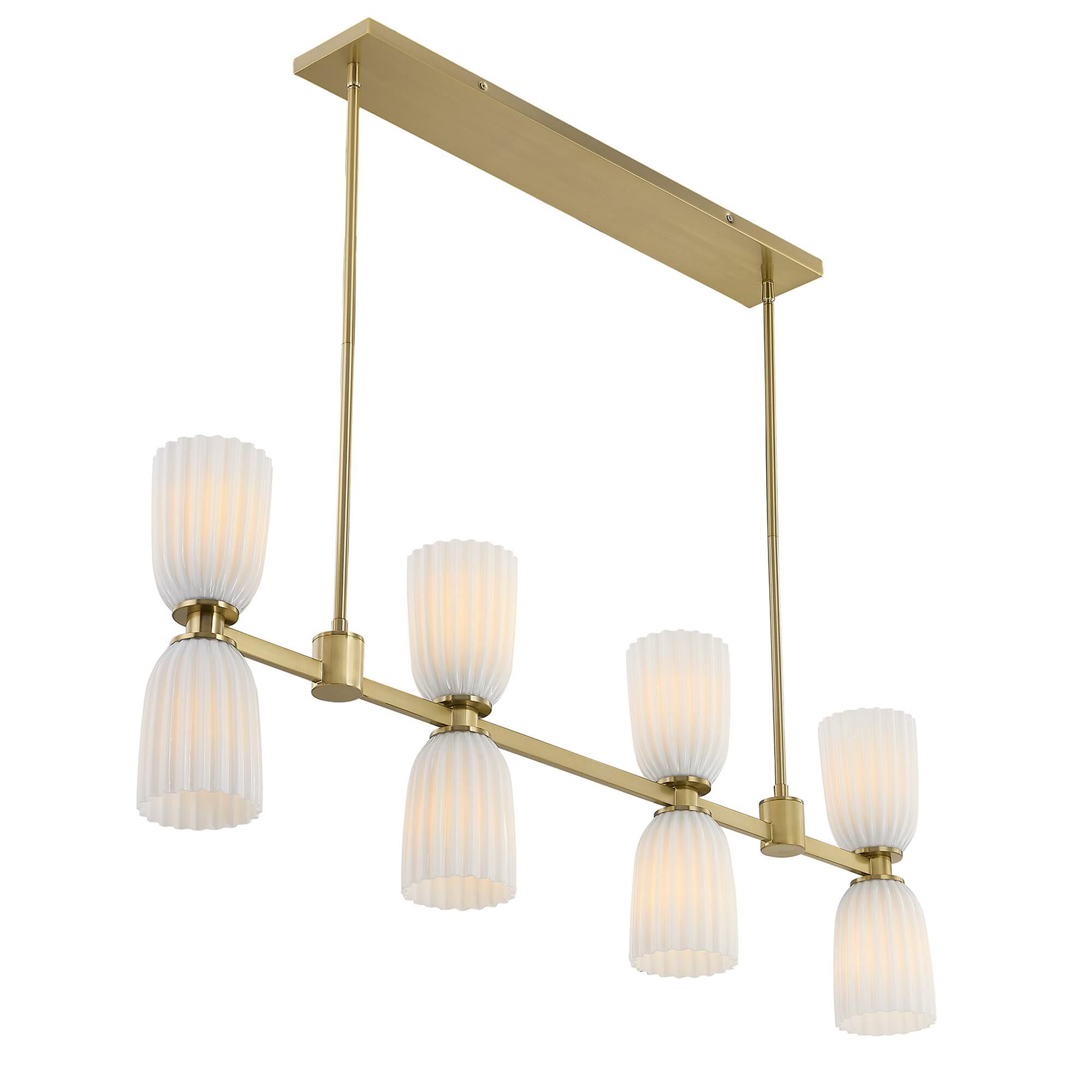 Shown in Noble Brass finish and White Opal Ribbed glass