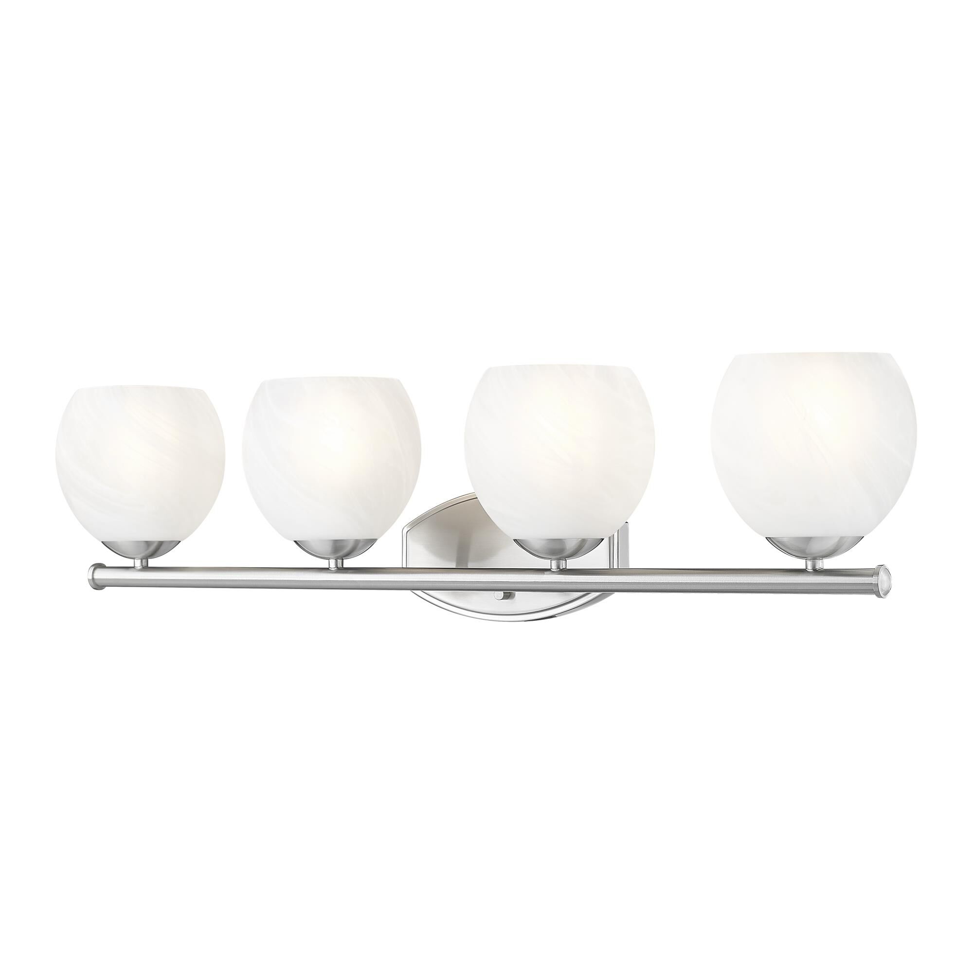 Shown in Brushed Nickel finish and Feathered White glass
