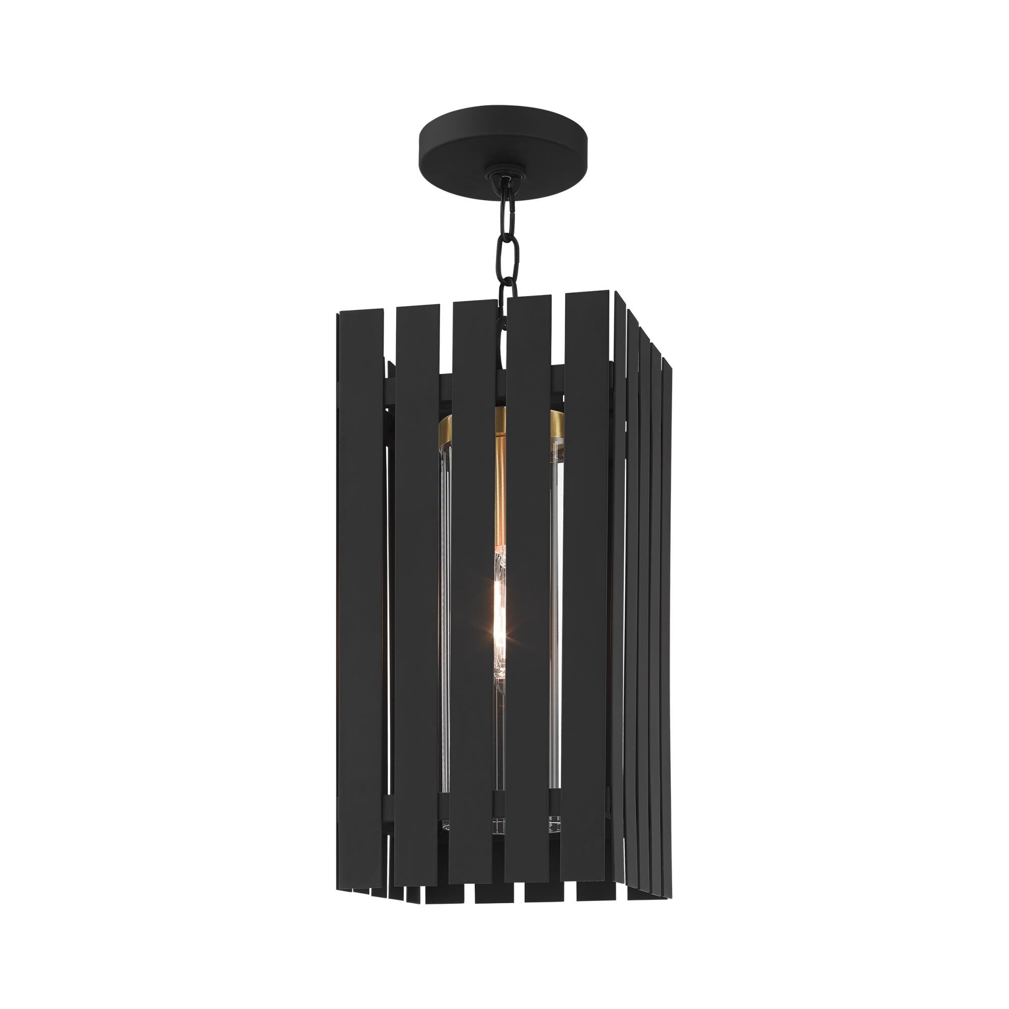 Shown in Black With Satin Brass Accents finish and Clear glass and Clear Glass shade