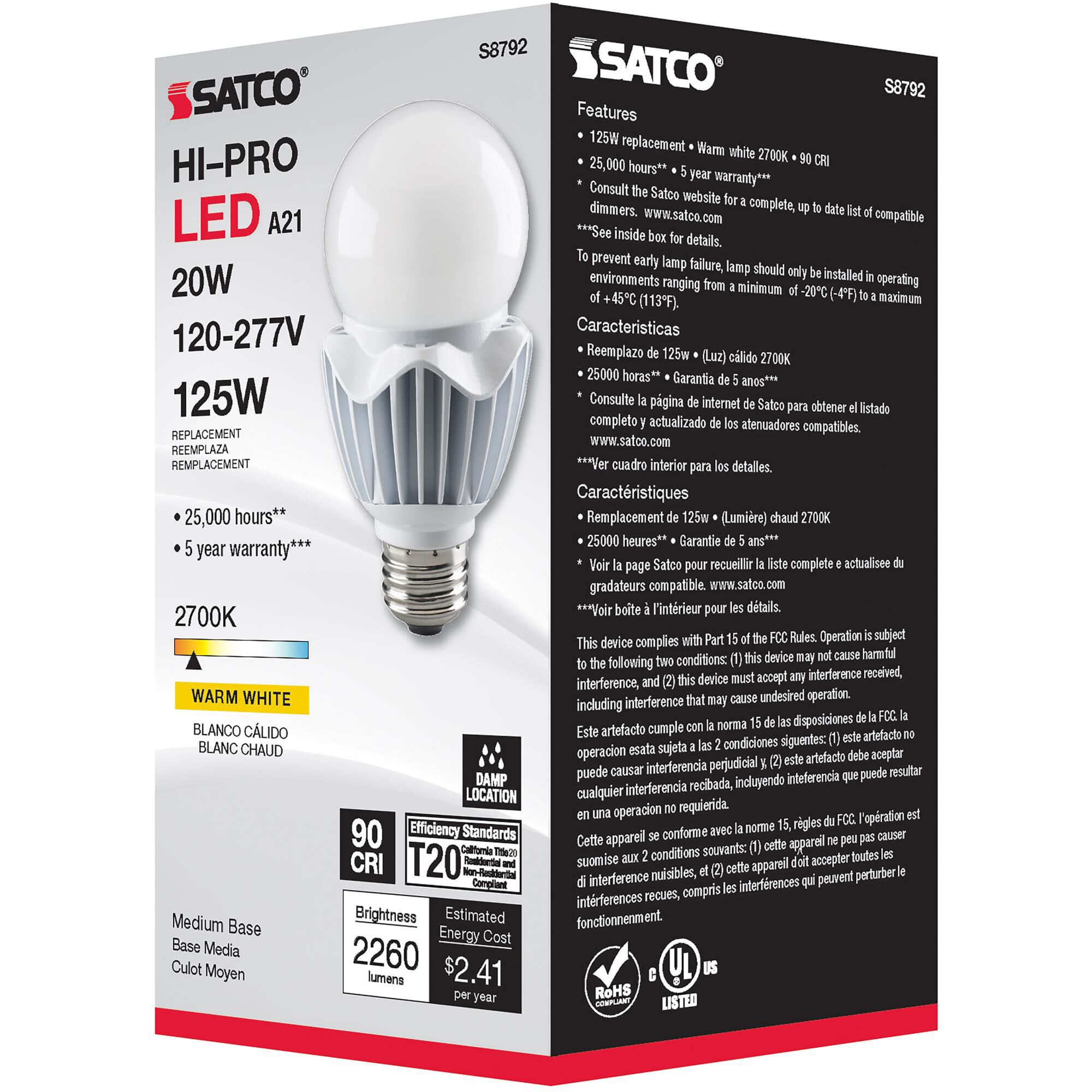 20 Watt 2700K A21 LED Light Bulb by Satco