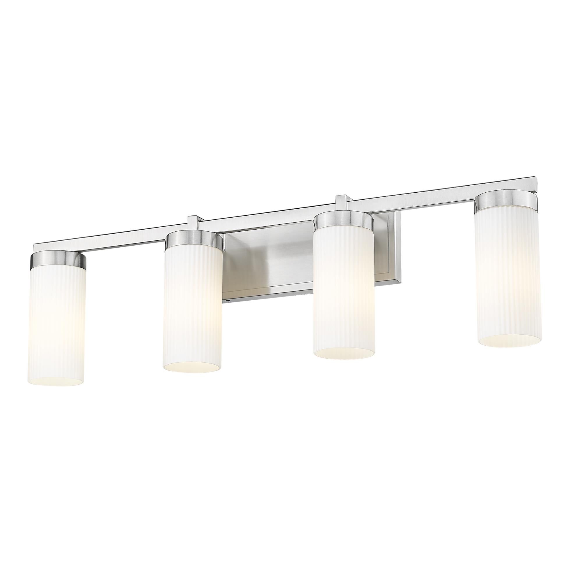 Shown in Brushed Nickel finish and White glass and White shade