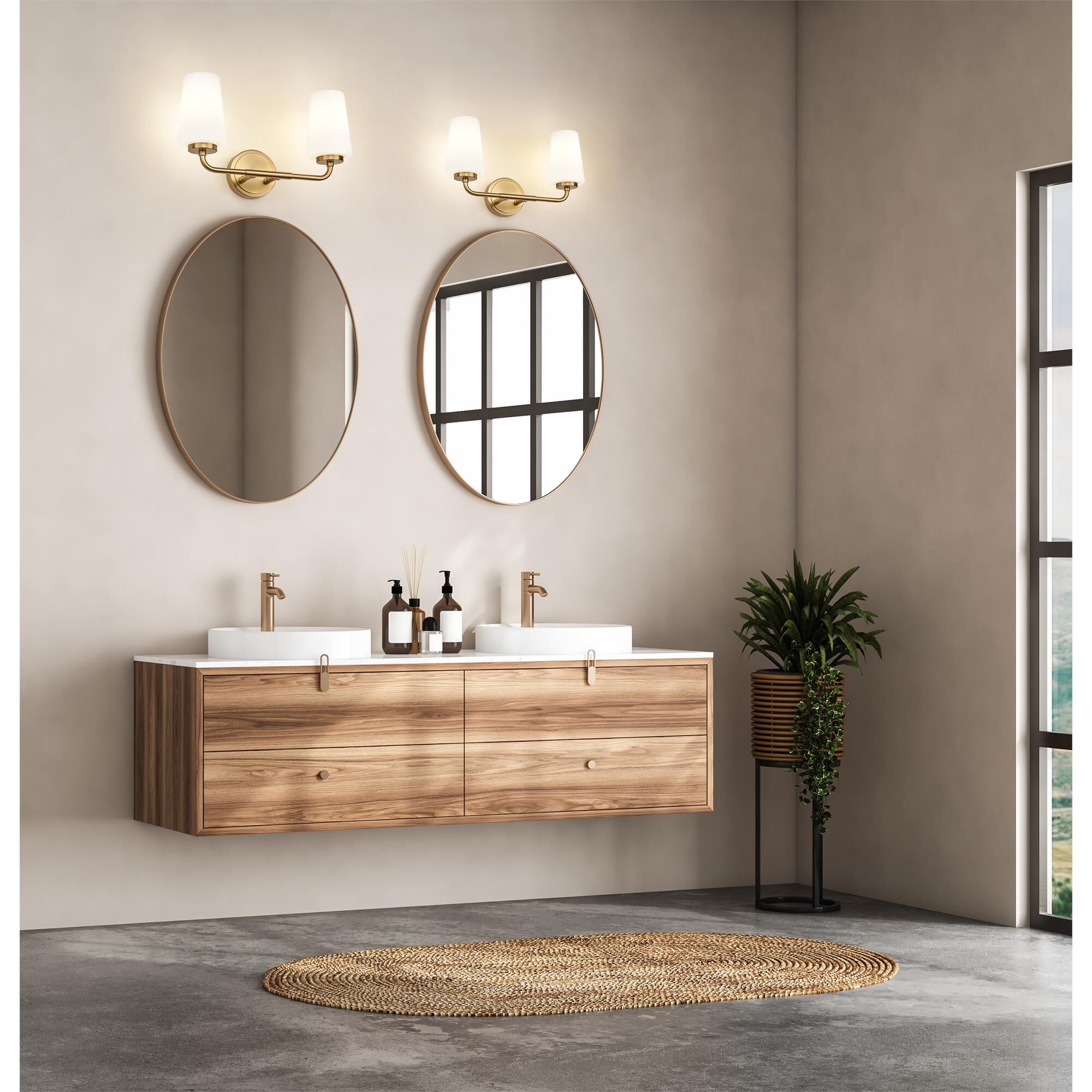 Shown in Modern Gold finish and Matte Opal glass and Matte Opal shade