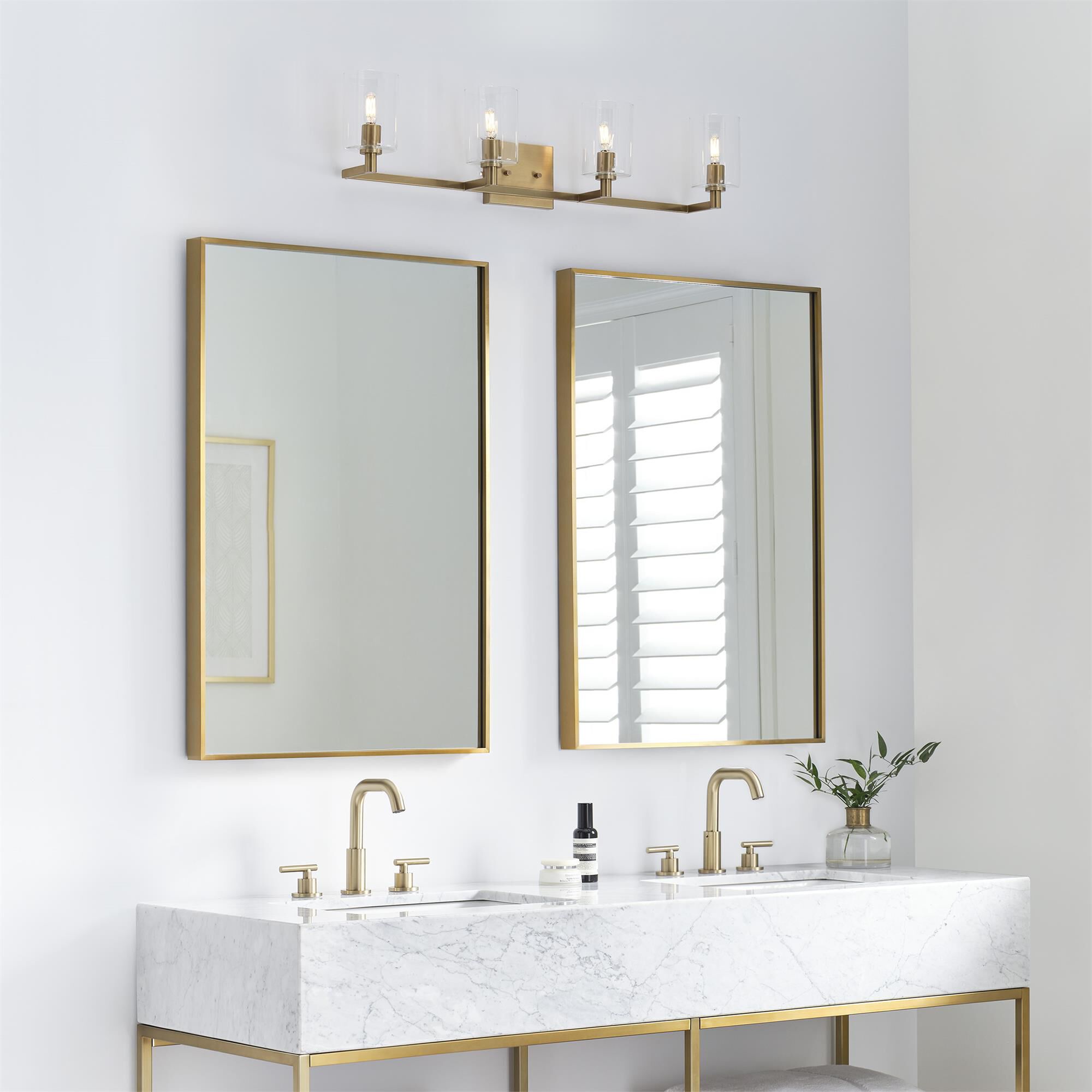 Shown in Satin Brass finish and Clear glass