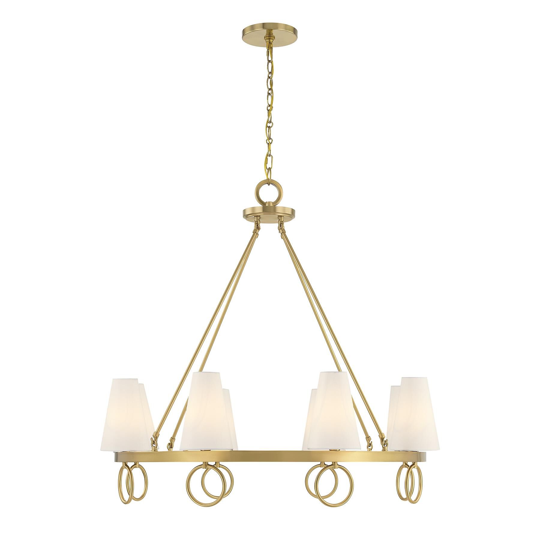 Shown in Warm Brass finish and White Fabric shade