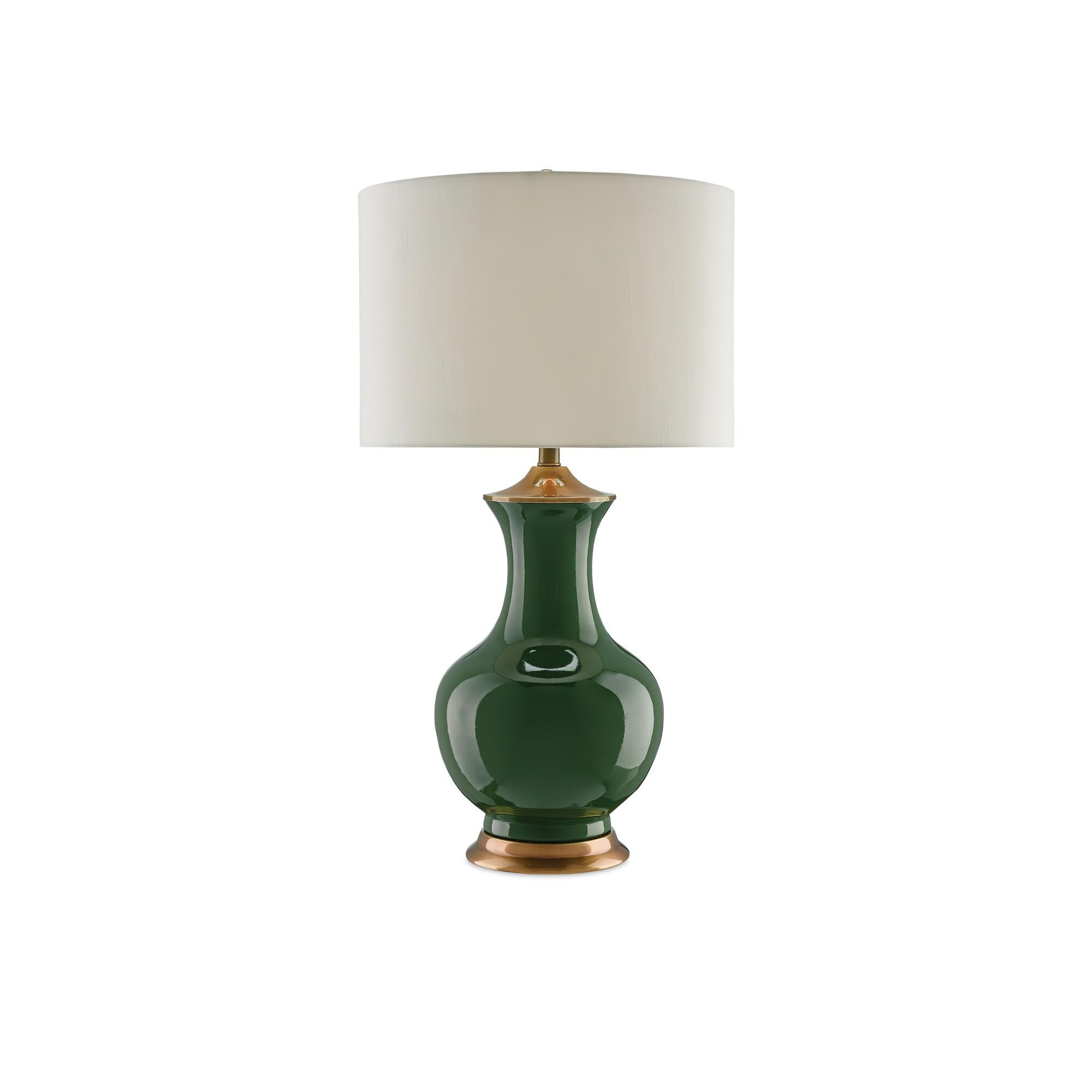 Shown in Green/Antique Brass finish and Included shade