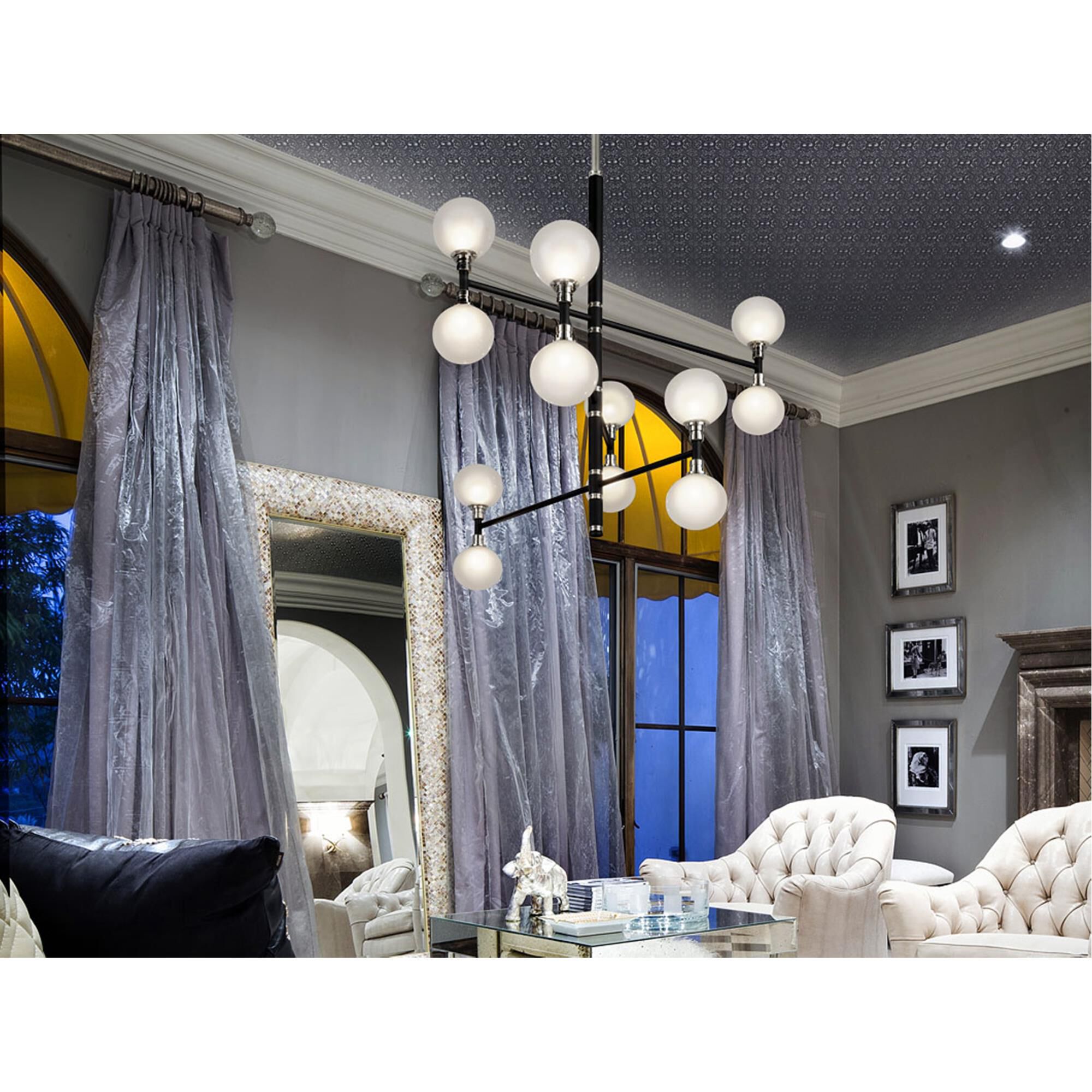 Shown in Carbide Black And Polished Nickel finish and Frosted Clear glass