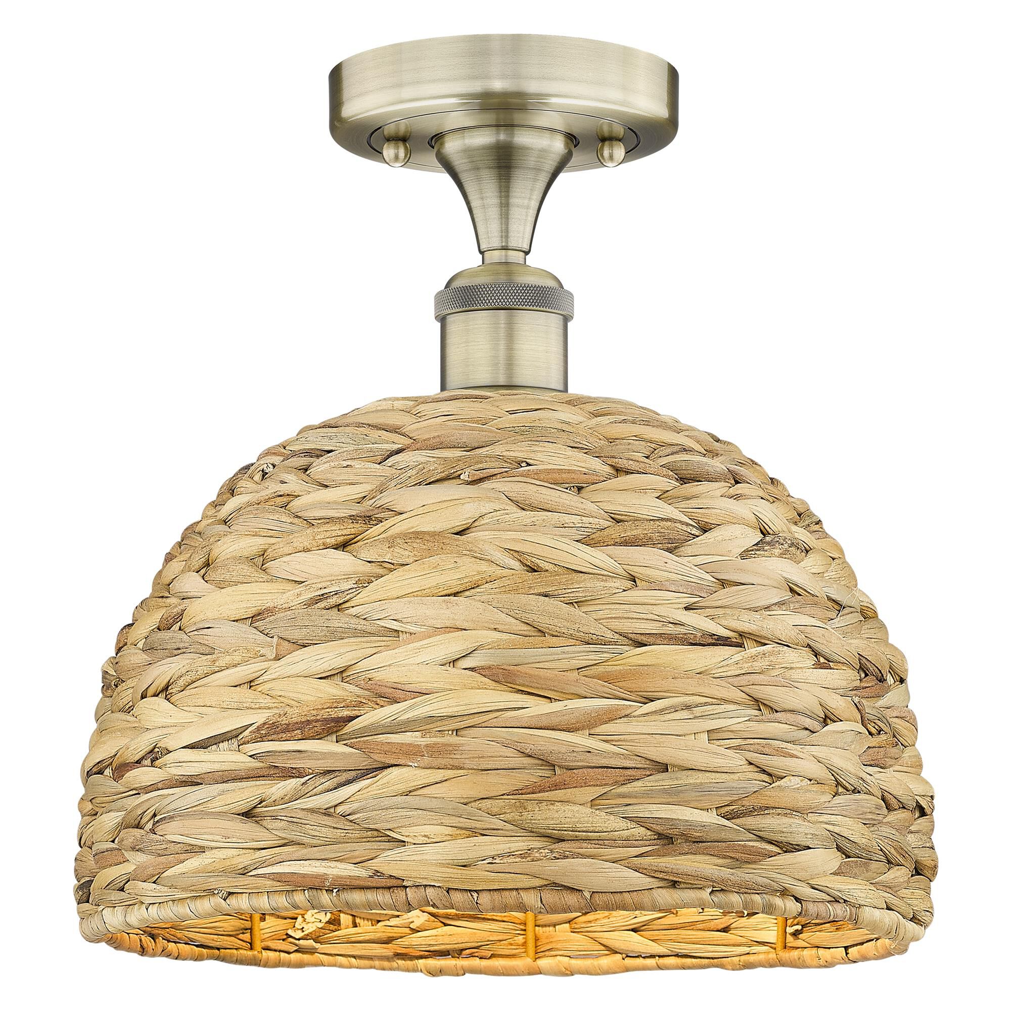Shown in Antique Brass finish and Natural shade