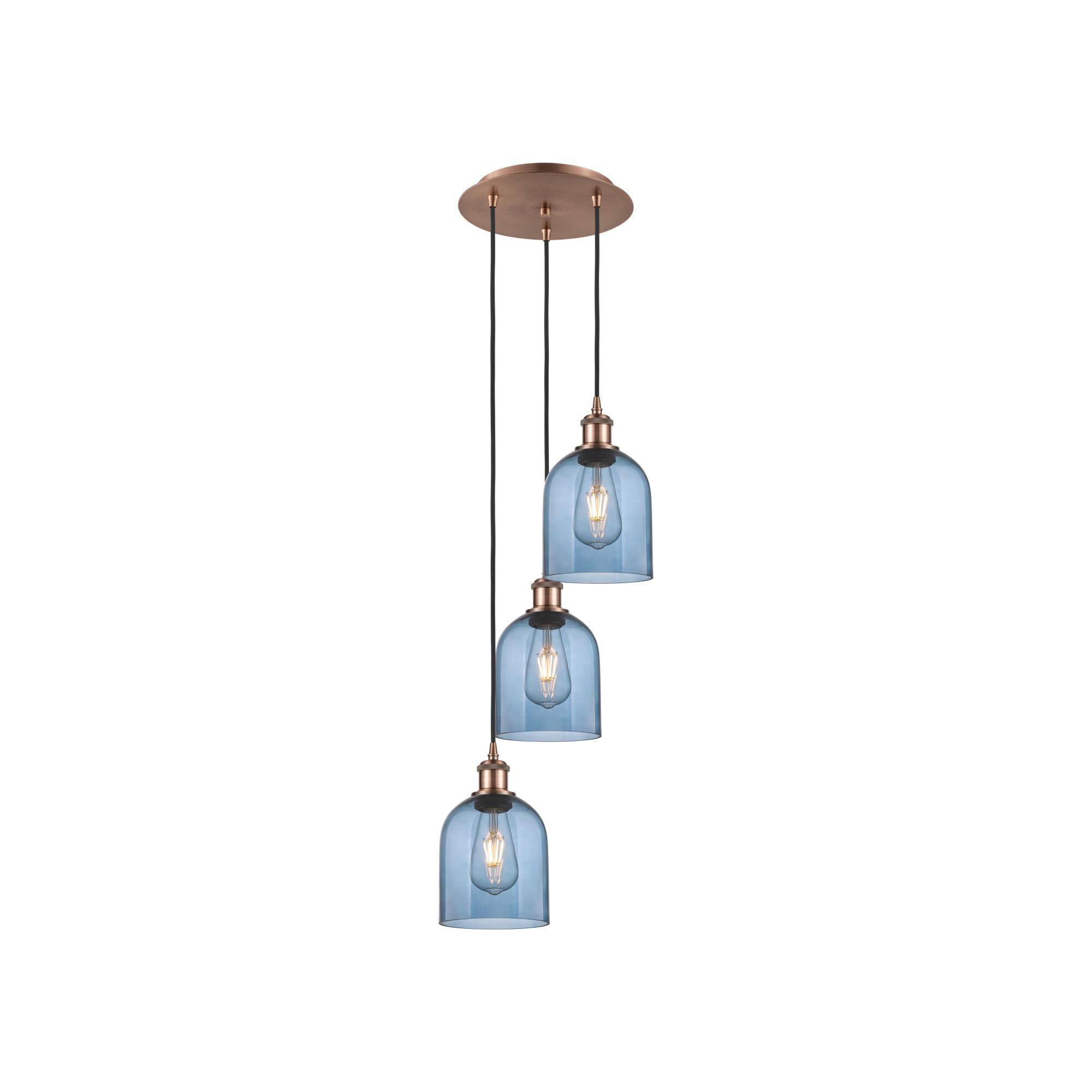 Shown in Antique Copper finish and Princess Blue glass