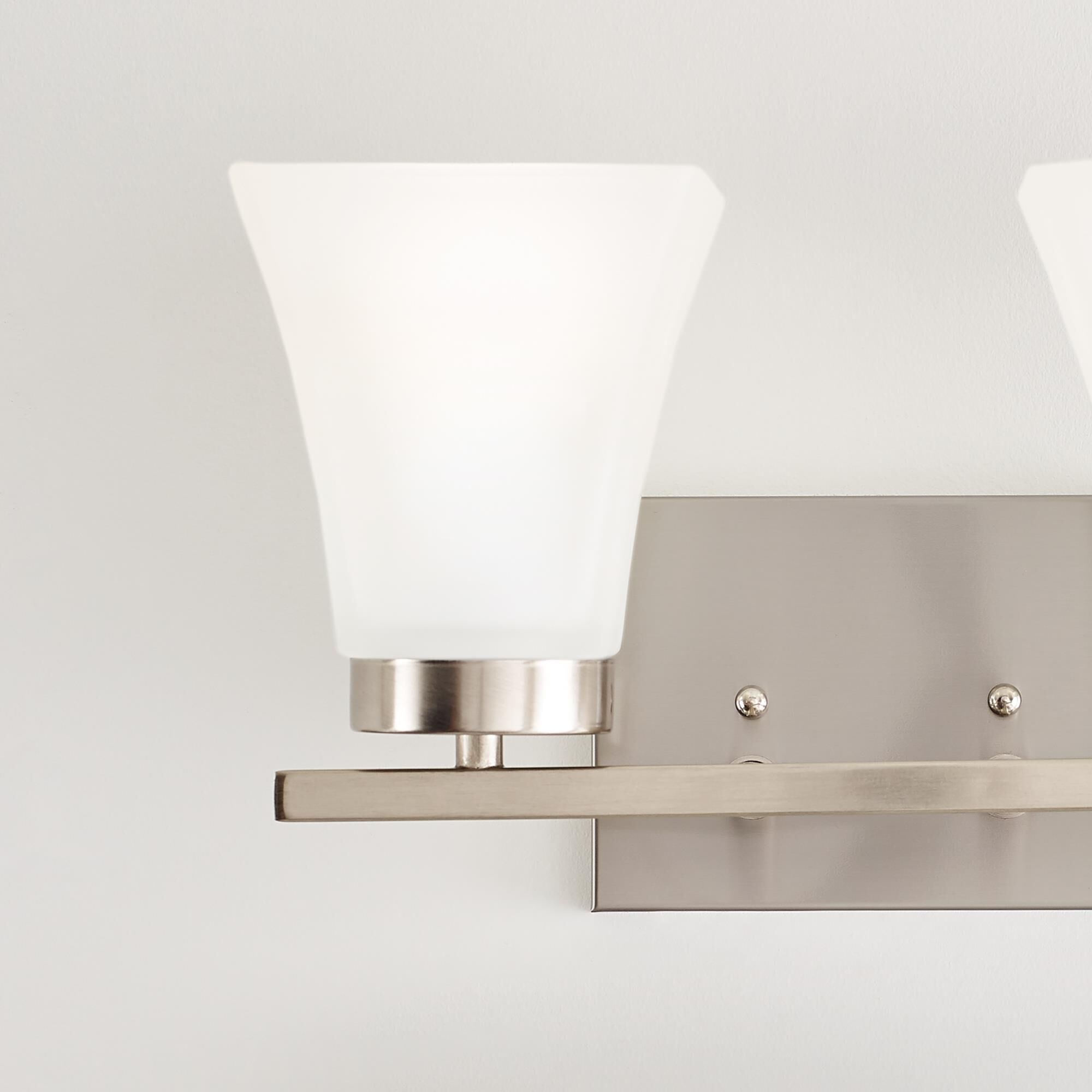 Shown in Brushed Nickel finish and Satin Etched  Shades glass