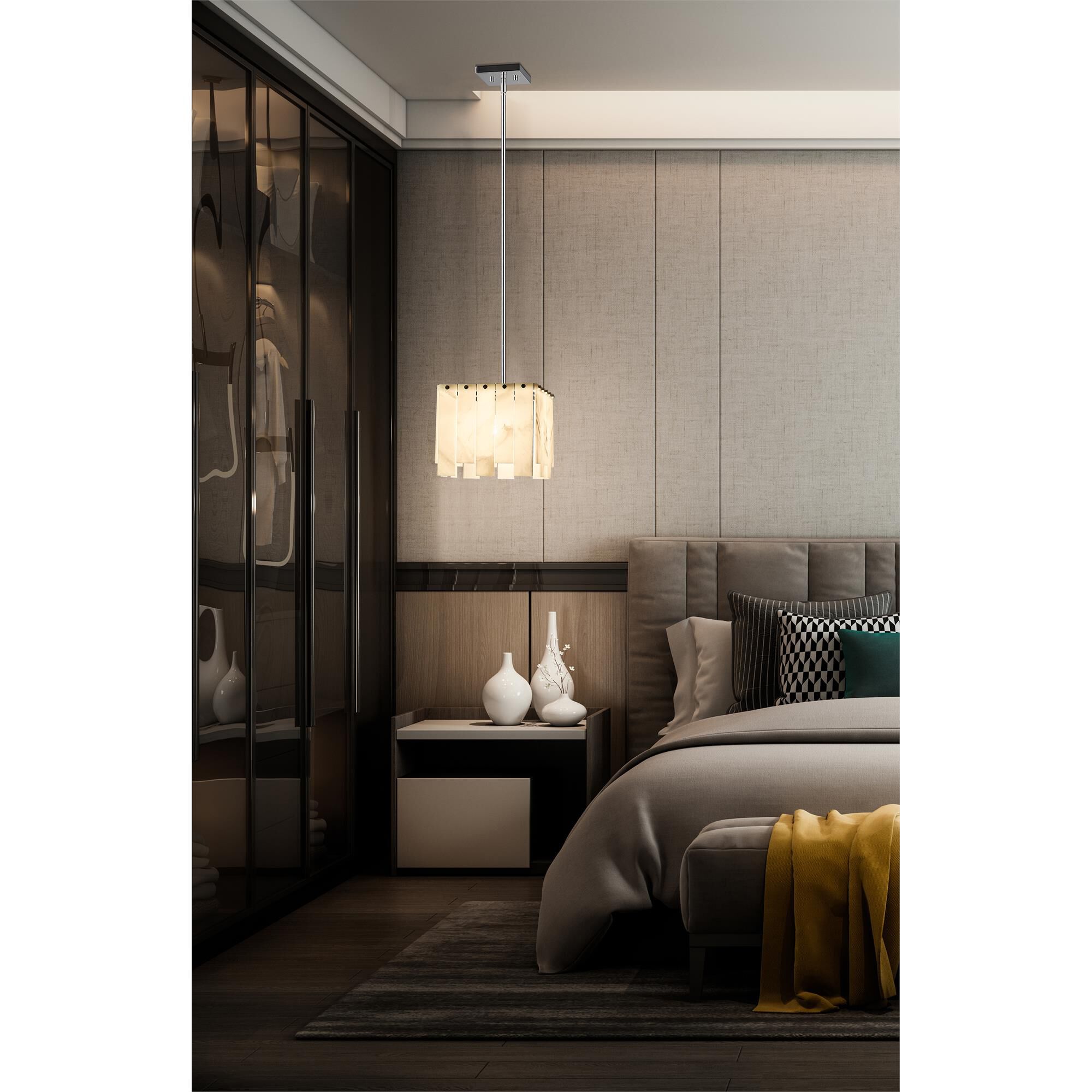Shown in Polished Nickel finish and Alabaster Resin shade
