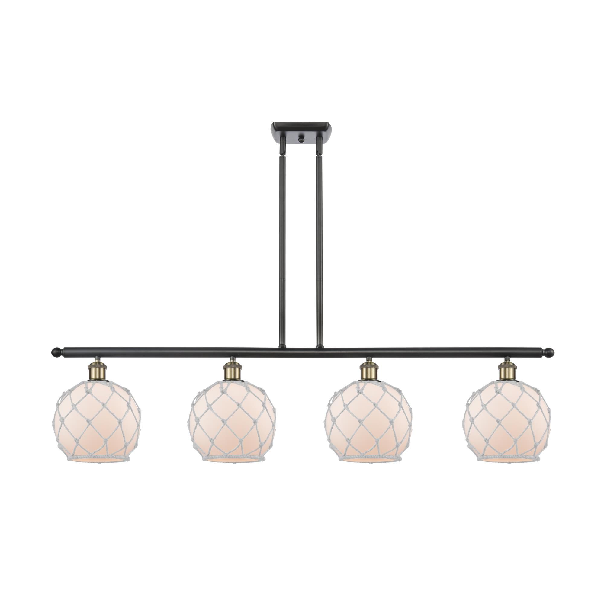 Shown in Black Antique Brass finish and Sphere glass and Glass And Rope shade
