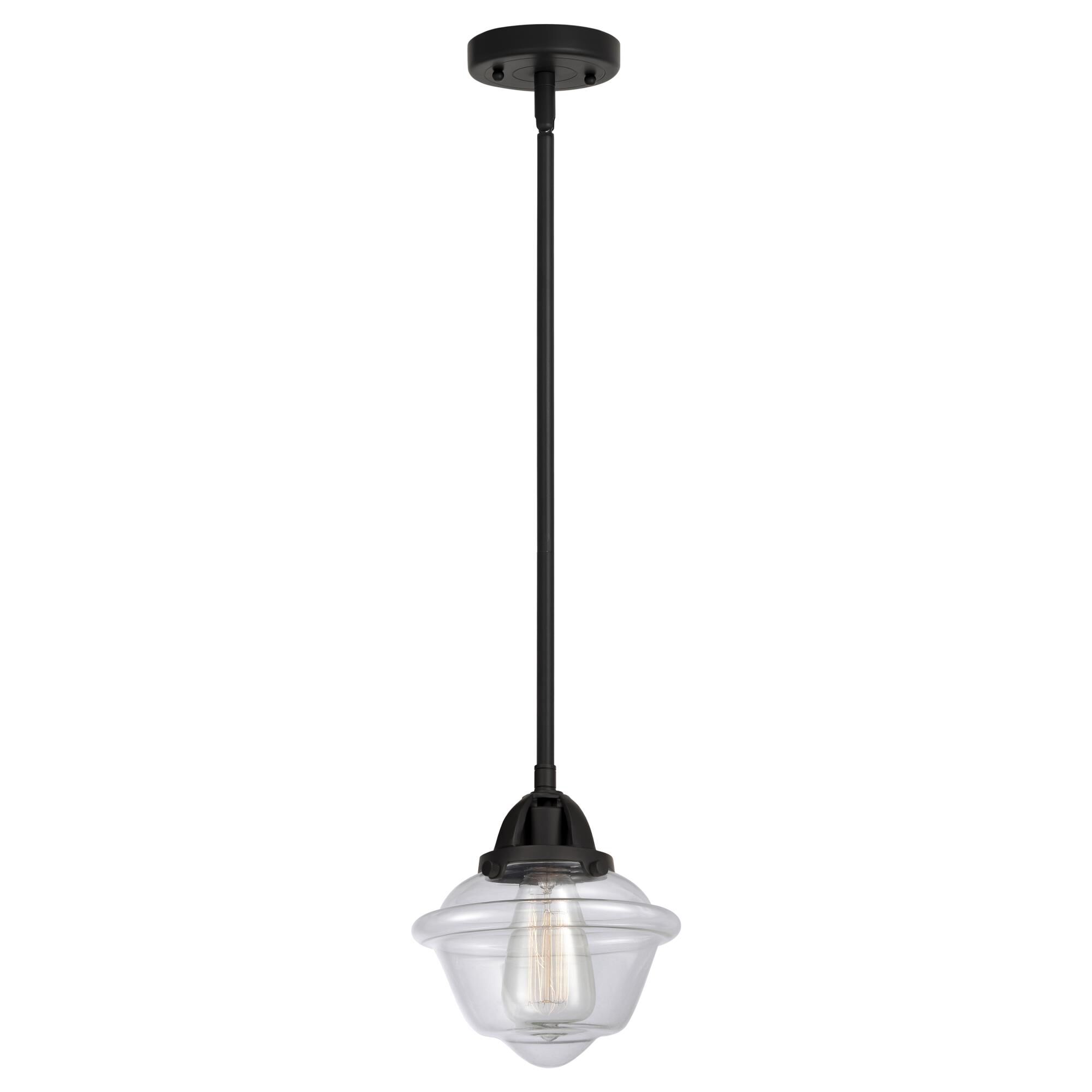 Shown in Matte Black finish and Clear Small Oxford glass and No Shade shade